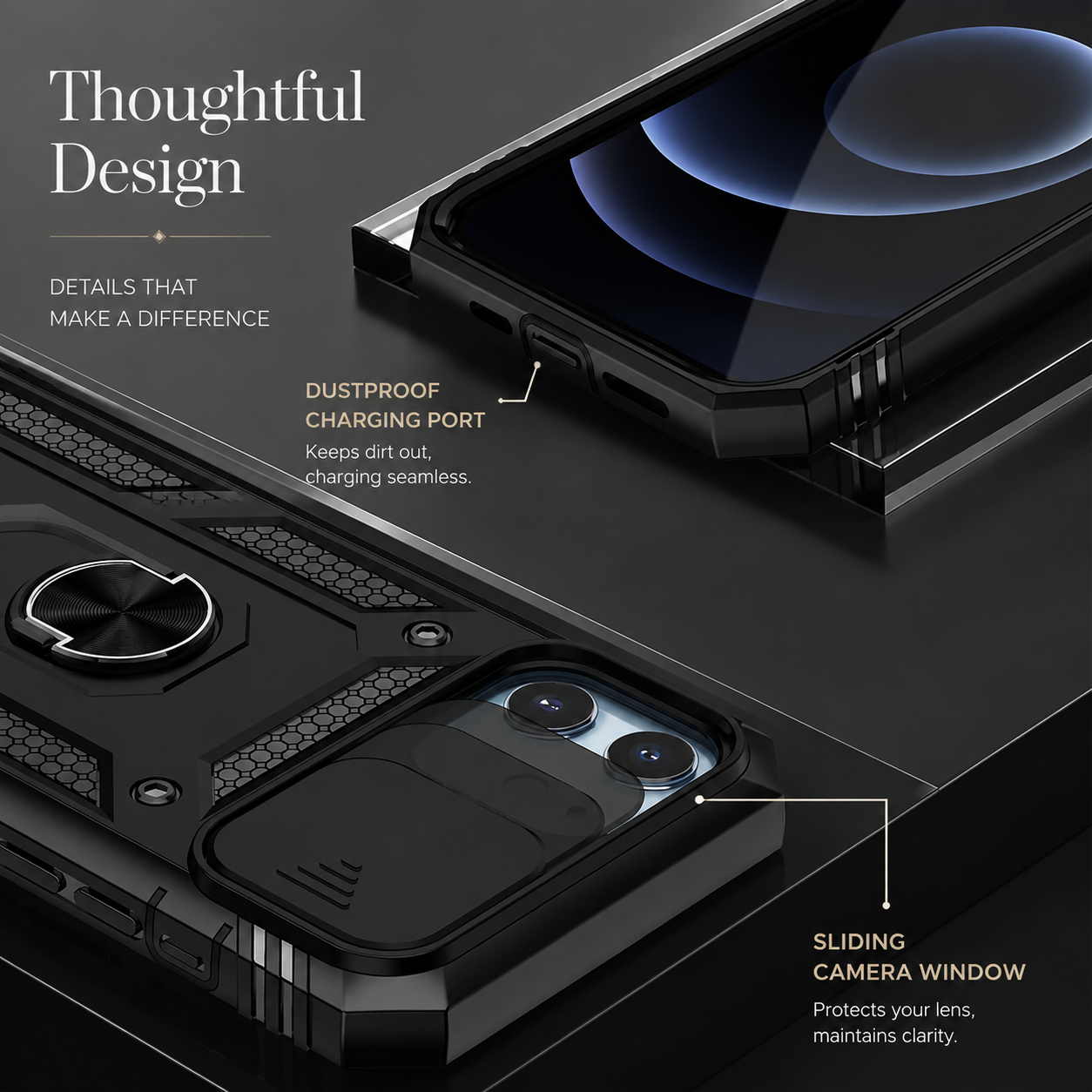 Premium Luxury iPhone Case MagSafe Compatible Rugged Armor Cover Kickstand Card Holder Shockproof 360 Protection Camera Lens Durable Design Finish