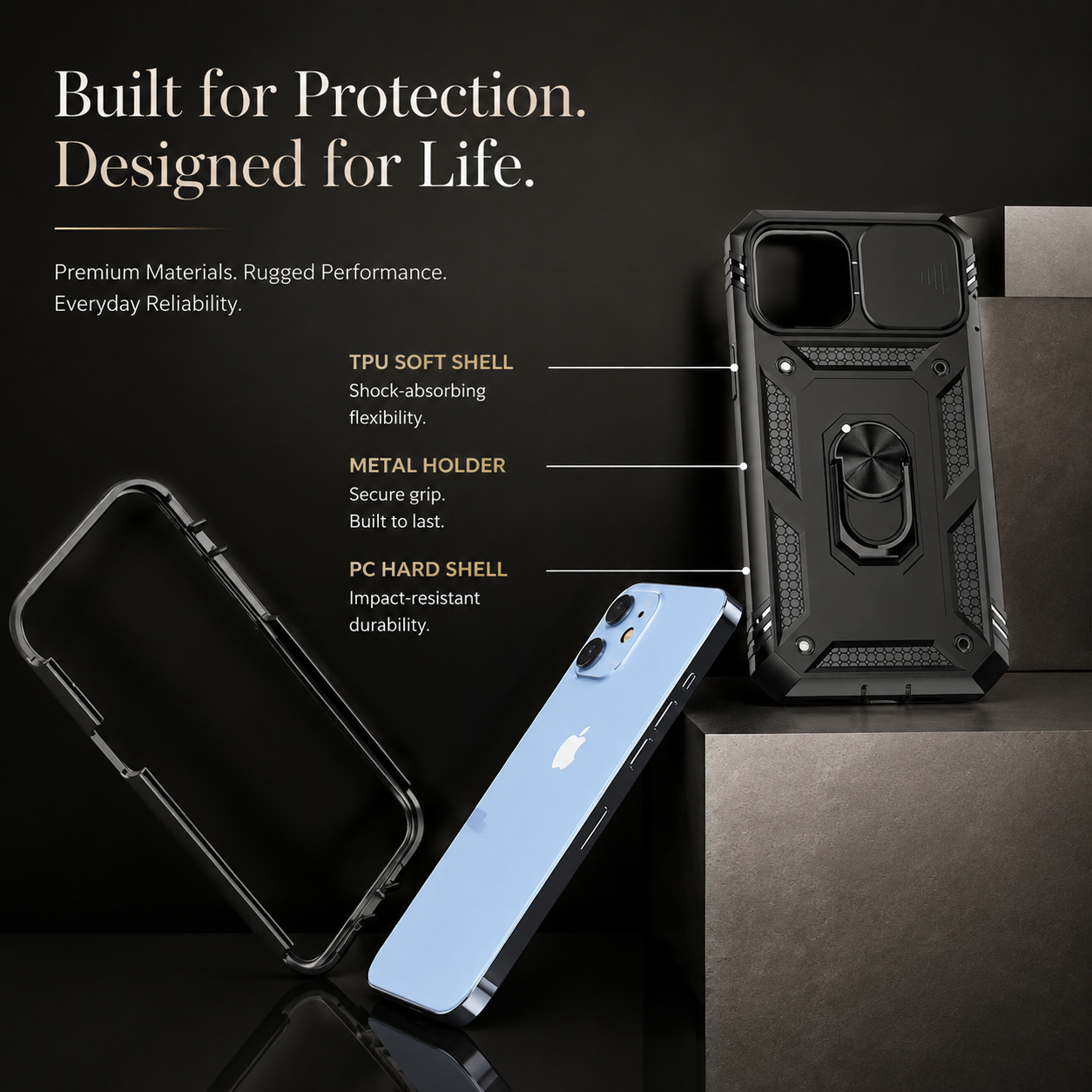 Premium Luxury iPhone Case MagSafe Compatible Rugged Armor Cover Kickstand Card Holder Shockproof 360 Protection Camera Lens Durable Design Finish