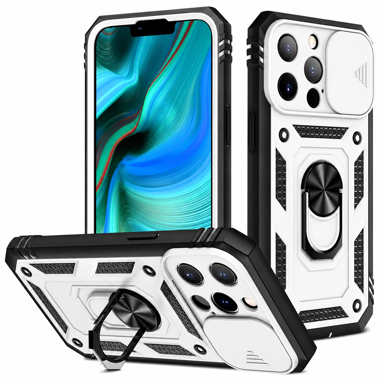 Premium Luxury iPhone Case MagSafe Compatible Rugged Armor Cover Kickstand Card Holder Shockproof 360 Protection Camera Lens Durable Design Finish