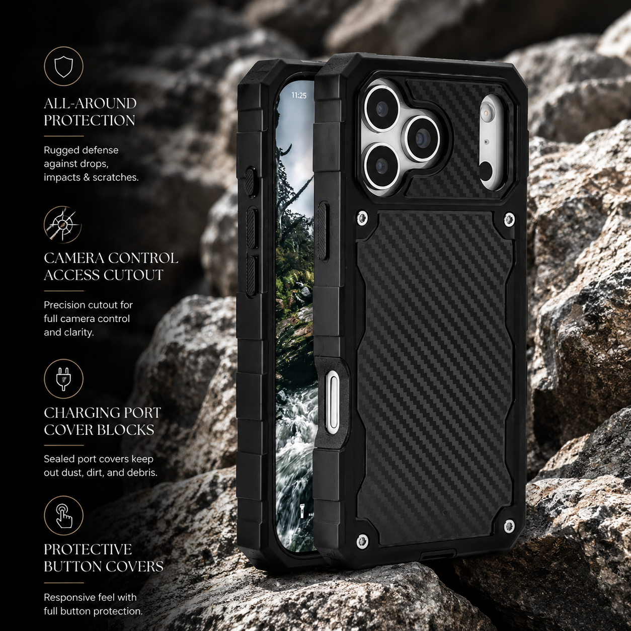 Premium Luxury iPhone Case MagSafe Compatible Rugged Heavy Duty Cover Shockproof Military Grade Drop Protection Anti Slip Grip Slim Durable Design Finish