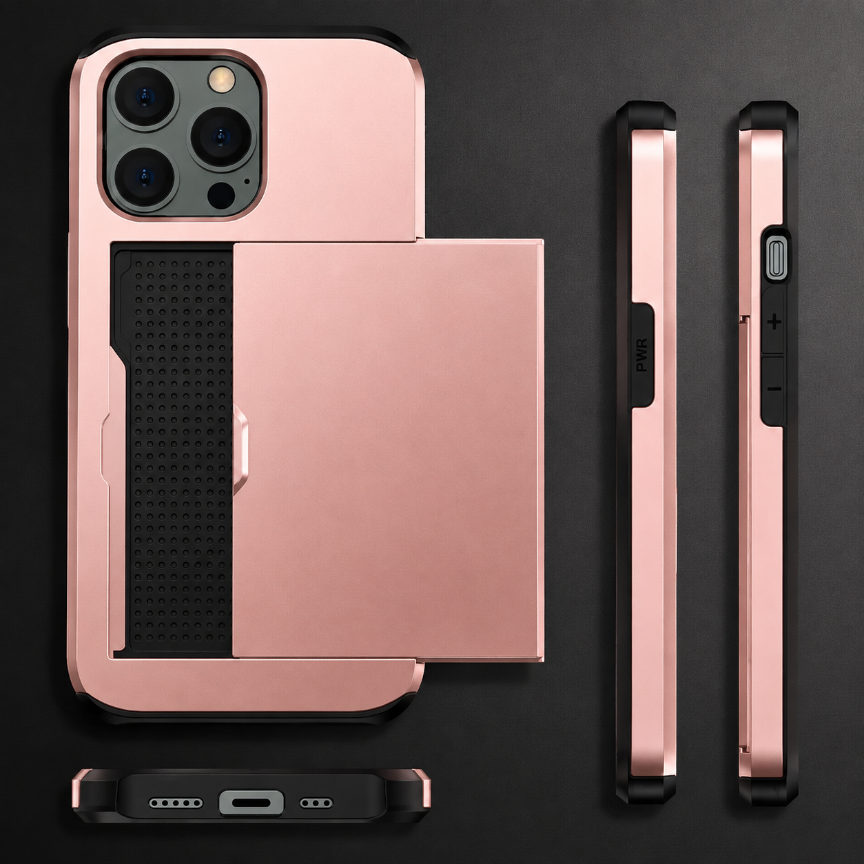 Premium Luxury iPhone Case MagSafe Compatible Slider Wallet Cover Card Holder Dual Layer PC TPU Shockproof Camera Protection Slim Design Finish