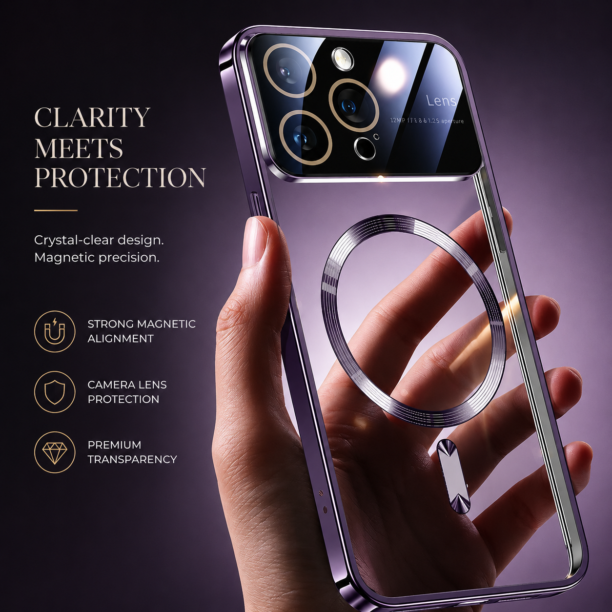 Premium Luxury iPhone Case MagSafe Compatible Transparent Tempered Glass Cover Silicone Bumper Shockproof Camera Lens Protection Ultra Thin Durable Design Finish