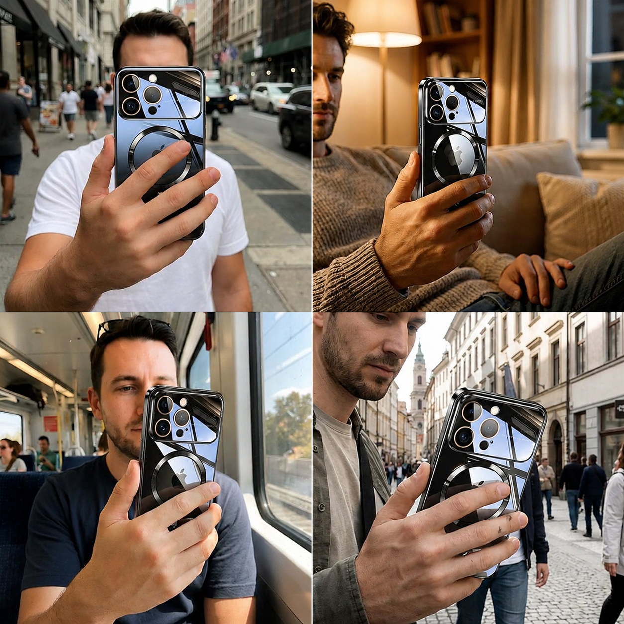 Premium Luxury iPhone Case MagSafe Compatible Transparent Tempered Glass Cover Silicone Bumper Shockproof Camera Lens Protection Ultra Thin Durable Design Finish