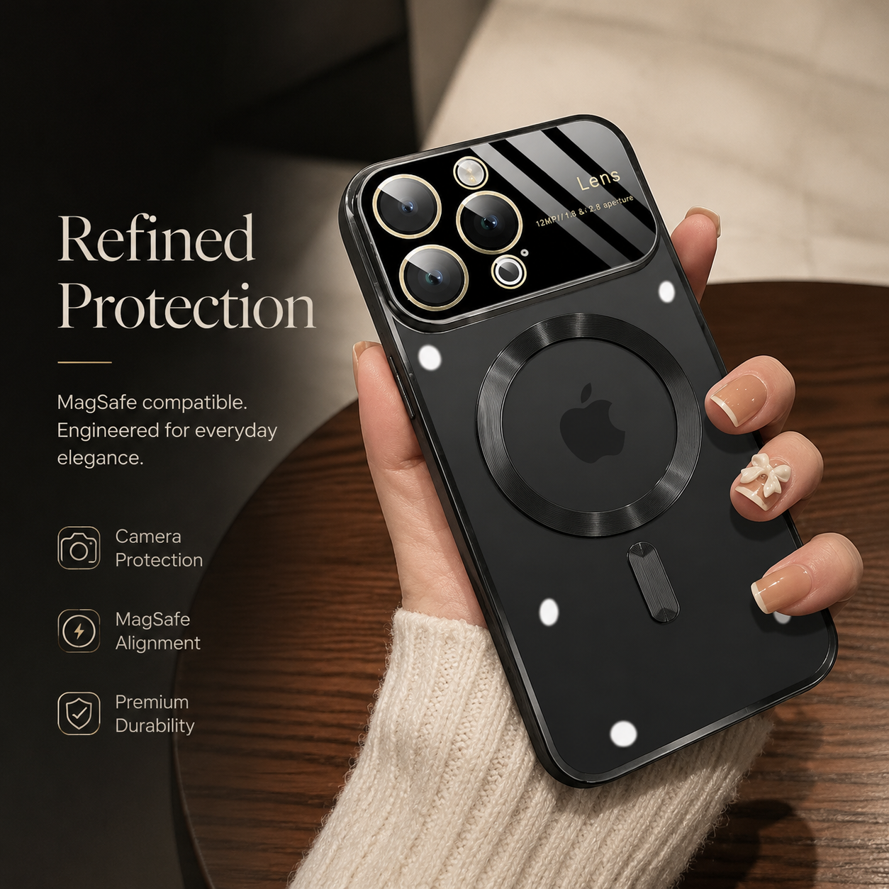 Premium Luxury iPhone Case MagSafe Compatible Transparent Tempered Glass Cover Silicone Bumper Shockproof Camera Lens Protection Ultra Thin Durable Design Finish