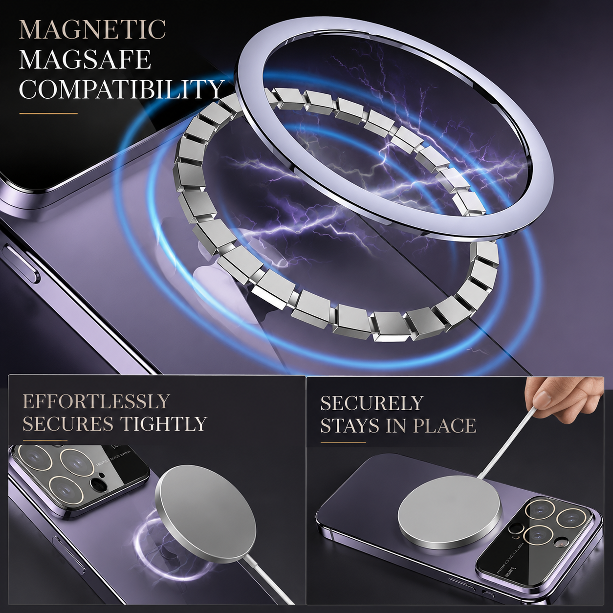 Premium Luxury iPhone Case MagSafe Compatible Transparent Tempered Glass Cover Silicone Bumper Shockproof Camera Lens Protection Ultra Thin Durable Design Finish