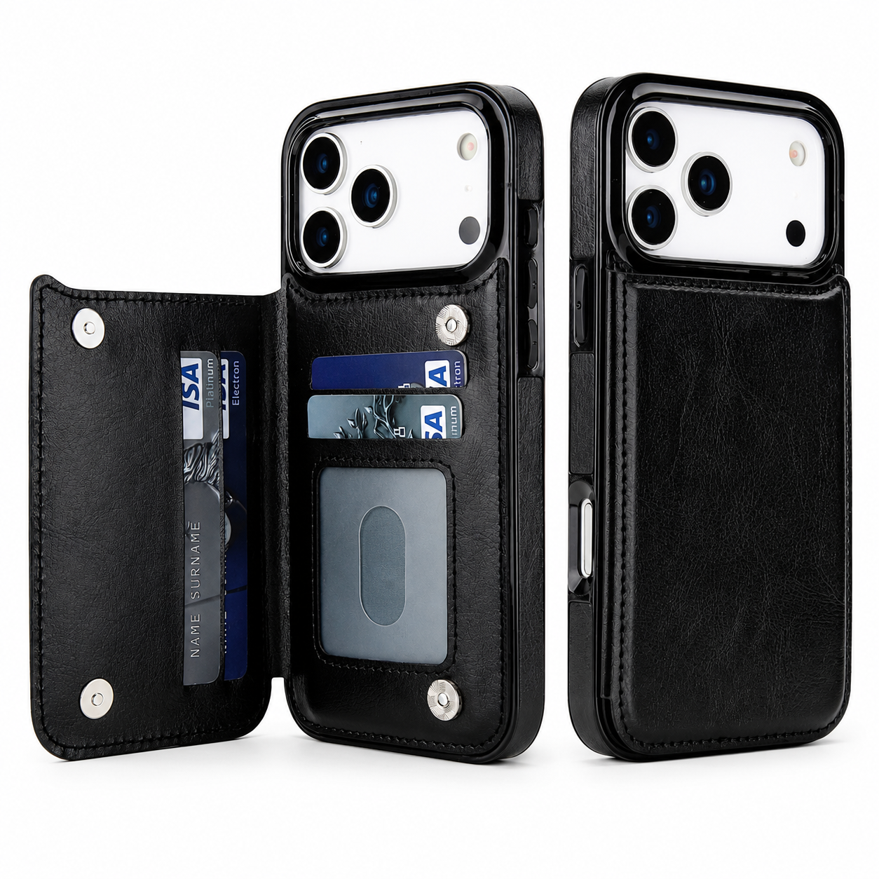 Premium Luxury iPhone Case Magnetic Flip Wallet Cover Faux Leather Card Holder Kickstand Shockproof Full Body Camera Protection Slim Design Finish