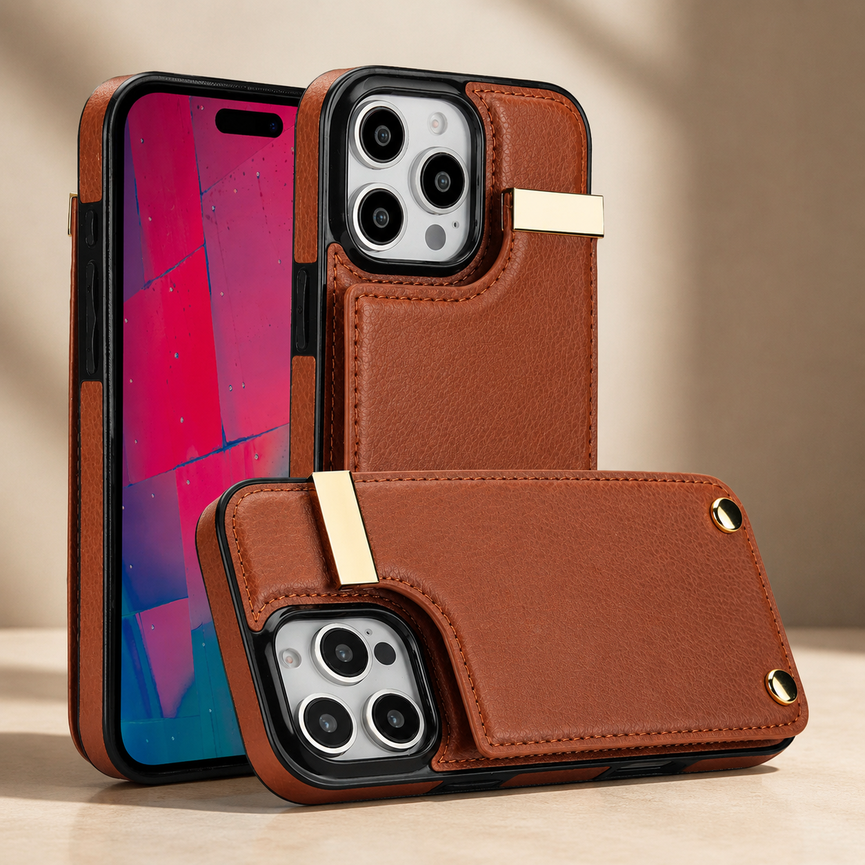 Premium Luxury iPhone Case PU Leather Wallet Flip Cover Card Holder Secure Pocket Magnetic Closure Shockproof Full Body Protection Slim Design Finish