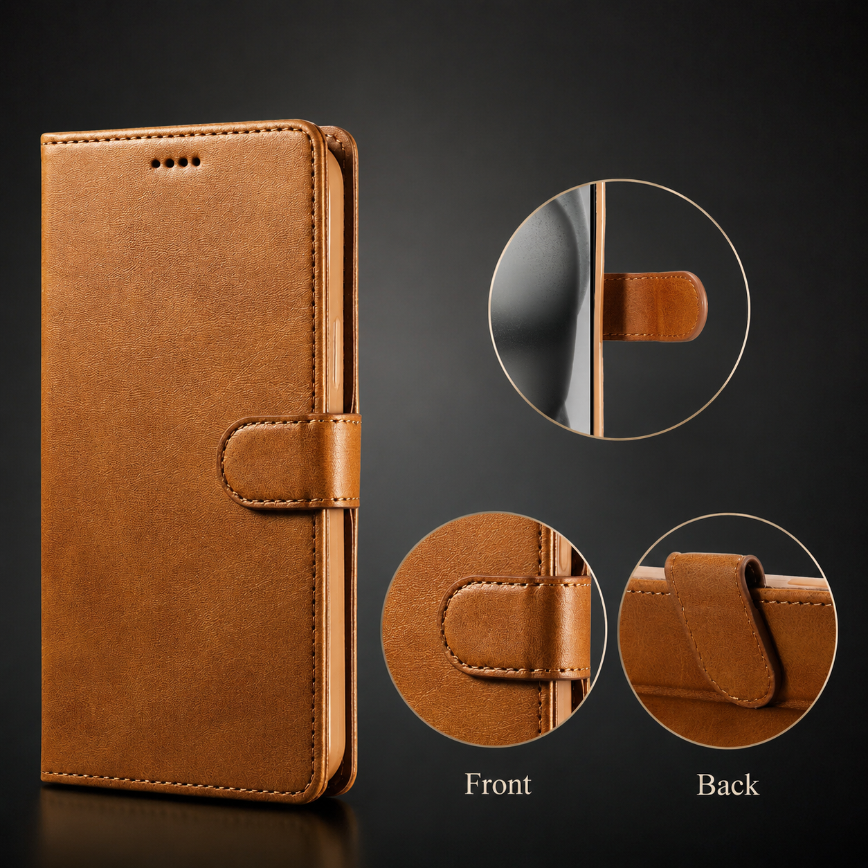 Premium Luxury iPhone Case PU Leather Wallet Flip Cover Card Slot Magnetic Closure Shockproof Full Body Protection Slim Elegant Design Finish