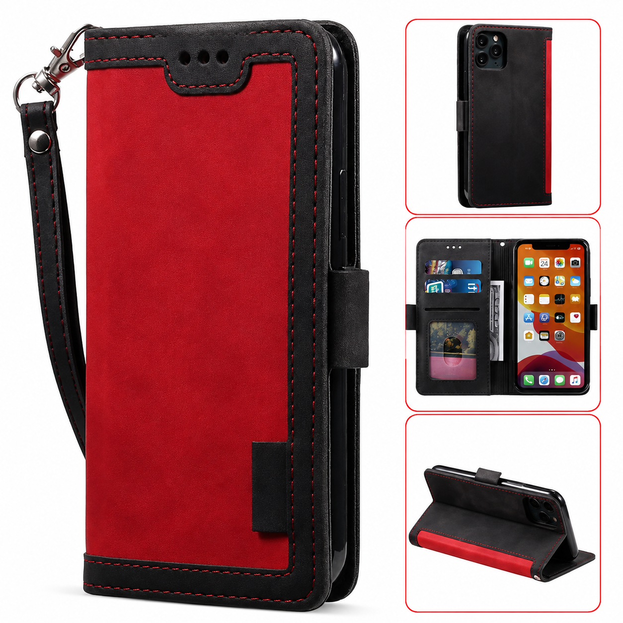 Premium Luxury iPhone Case PU Leather Wallet Flip Cover Card Slots Magnetic Closure Kickstand Shockproof Full Body Protection Slim Elegant Design Finish