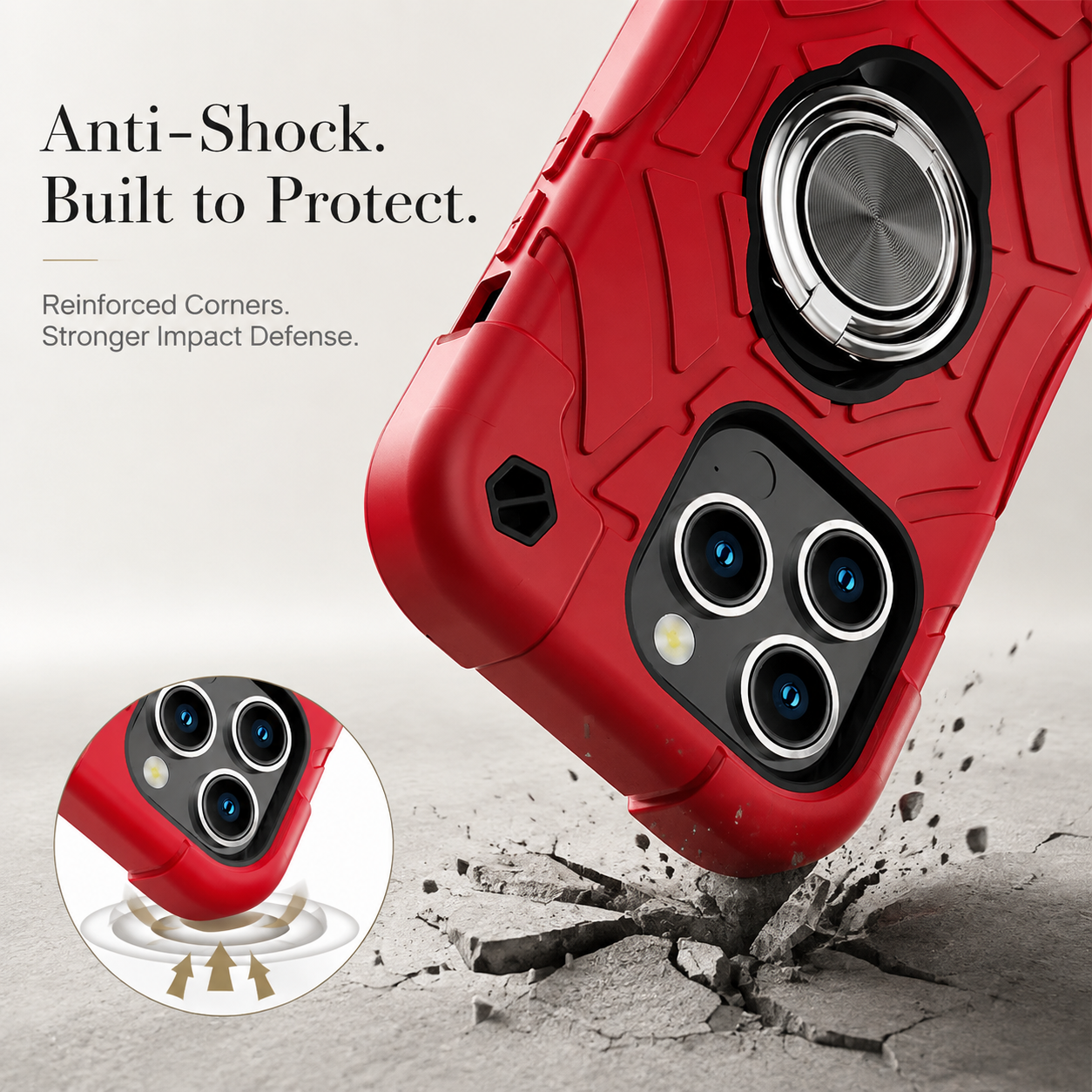 Premium Luxury iPhone Case Rugged Military Armor Cover Dual Layer Shockproof Kickstand Ring Holder Anti Slip Grip Full Protection Design Finish