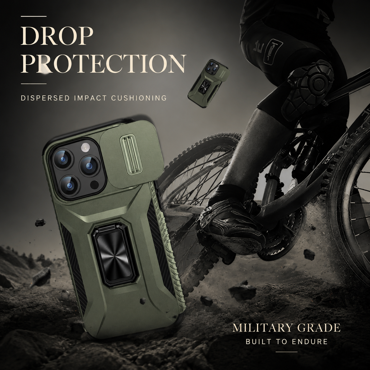 Premium Luxury iPhone Case Shockproof Cover Full Body Protection Sliding Camera Lens Guard Rotary Stand Anti Slip Grip Durable Design Finish