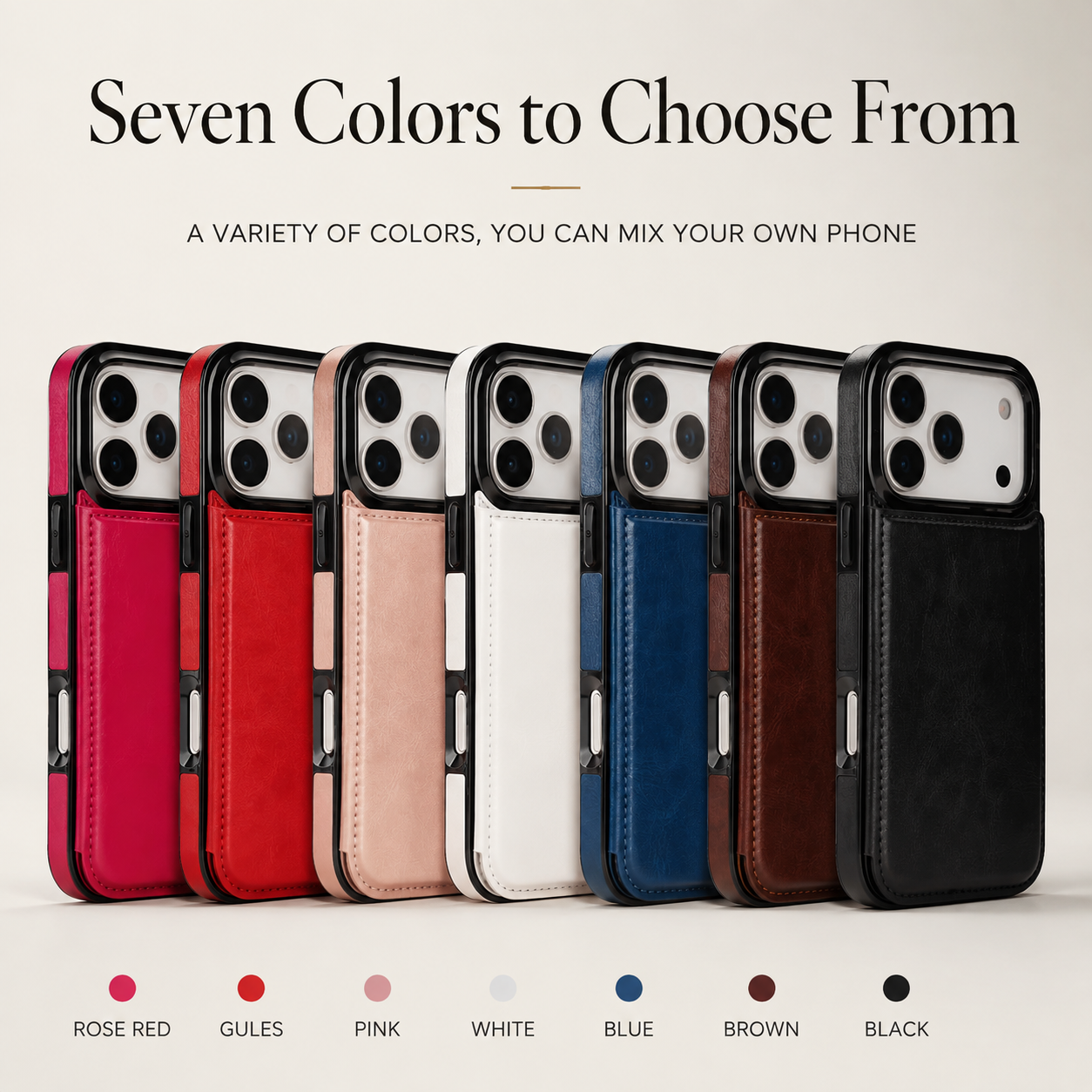 Premium Luxury iPhone Case Wallet Cover Card Holder Faux Leather Kickstand Double Magnetic Clasp Shockproof Soft Protective Durable Plain Design