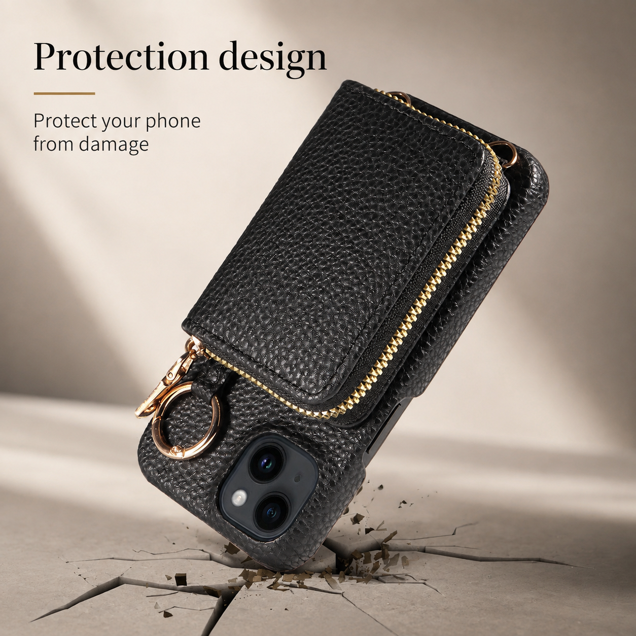 Premium Luxury iPhone Case Zipper Wallet Crossbody Cover PU Leather Card Holder Lanyard Strap Magnetic Closure Shockproof Full Protection Slim Design Finish