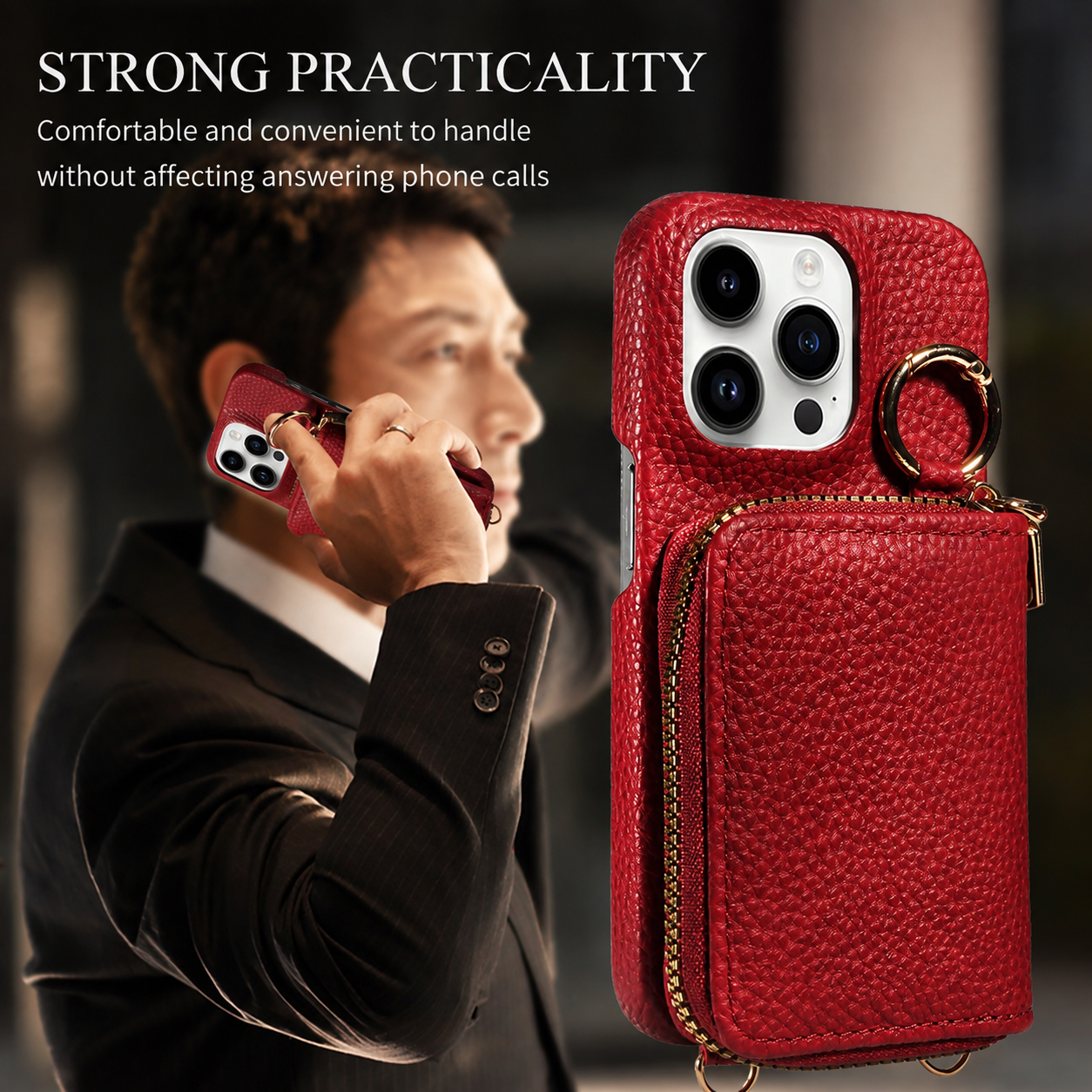 Premium Luxury iPhone Case Zipper Wallet Crossbody Cover PU Leather Card Holder Lanyard Strap Magnetic Closure Shockproof Full Protection Slim Design Finish