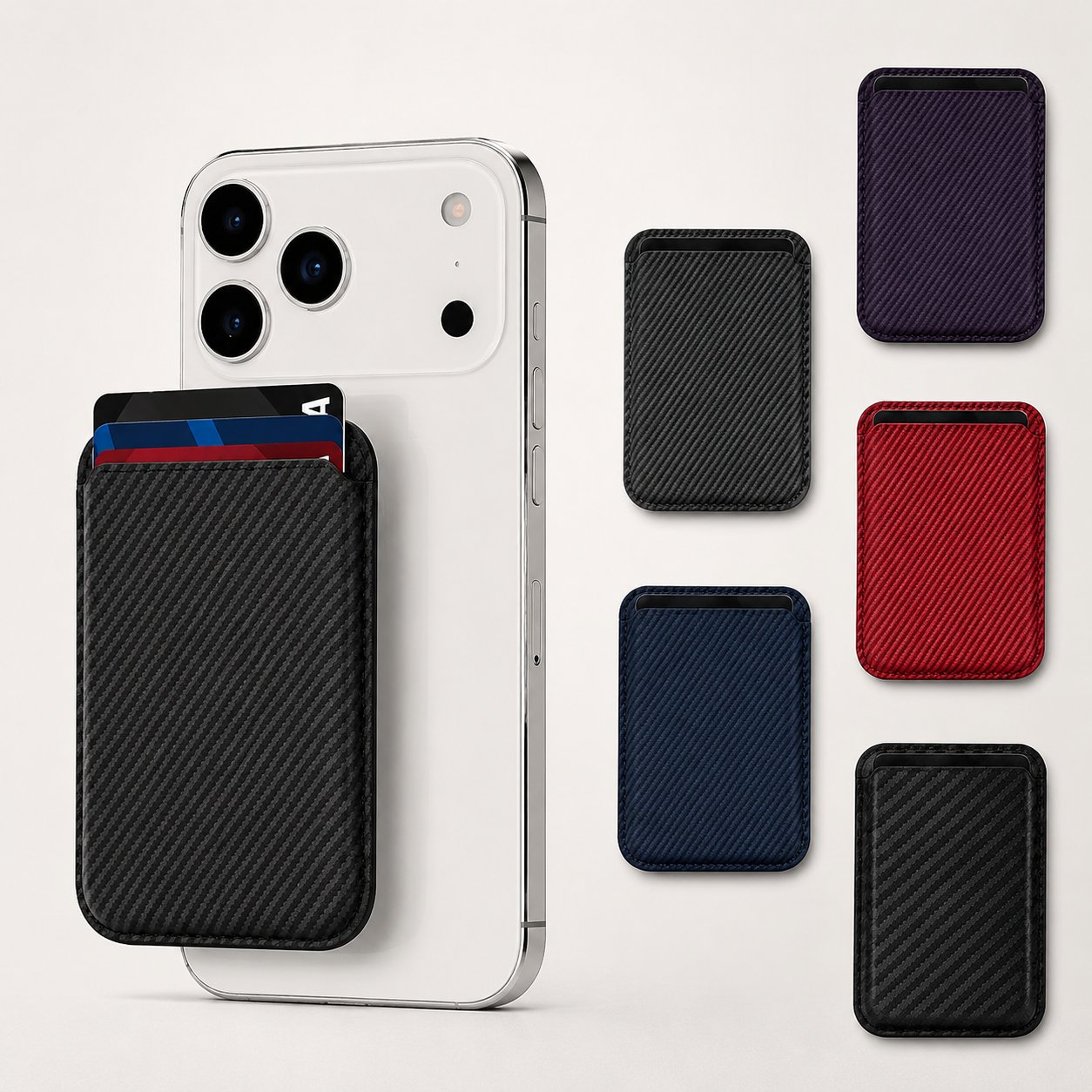 Premium MagSafe Card Holder Wallet Carbon Fiber Magnetic Slim Card Case Credit Card Holder Strong Magnetic Storage Compatible with iPhone