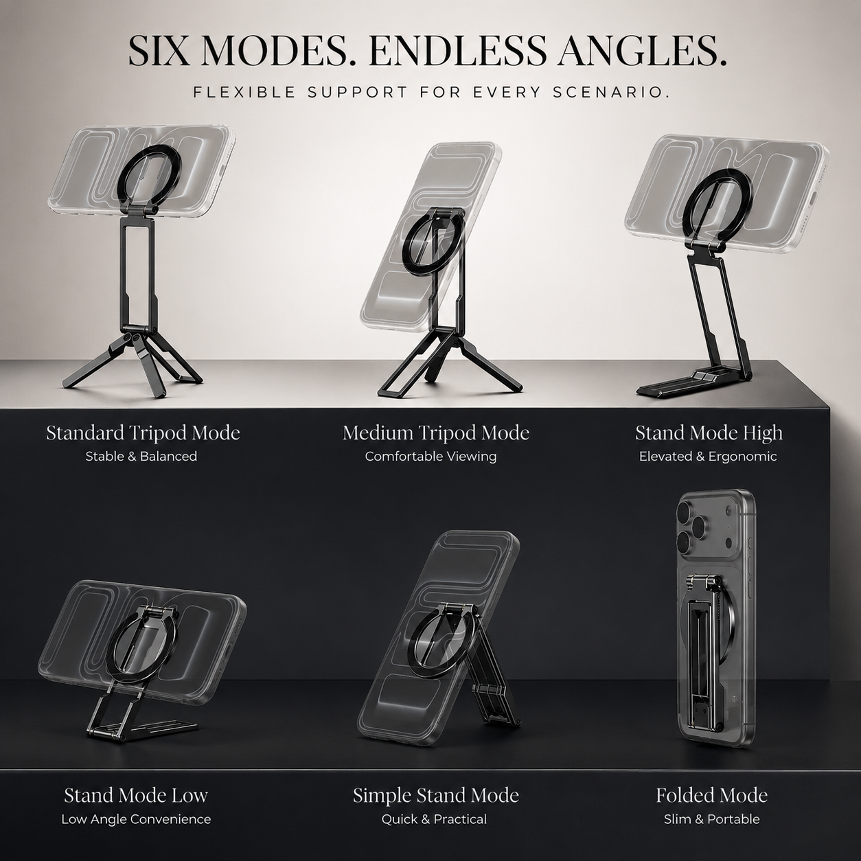 Premium MagSafe Magnetic Phone Tripod Stand Ultra Slim Pocket Phone Holder N52 Magnetic Grip 360 Adjustable Stand Compatible with iPhone