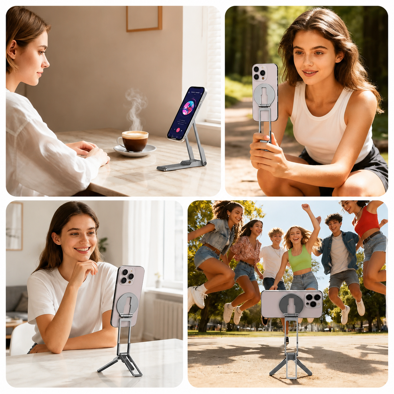 Premium MagSafe Magnetic Phone Tripod Stand Ultra Slim Pocket Phone Holder N52 Magnetic Grip 360 Adjustable Stand Compatible with iPhone