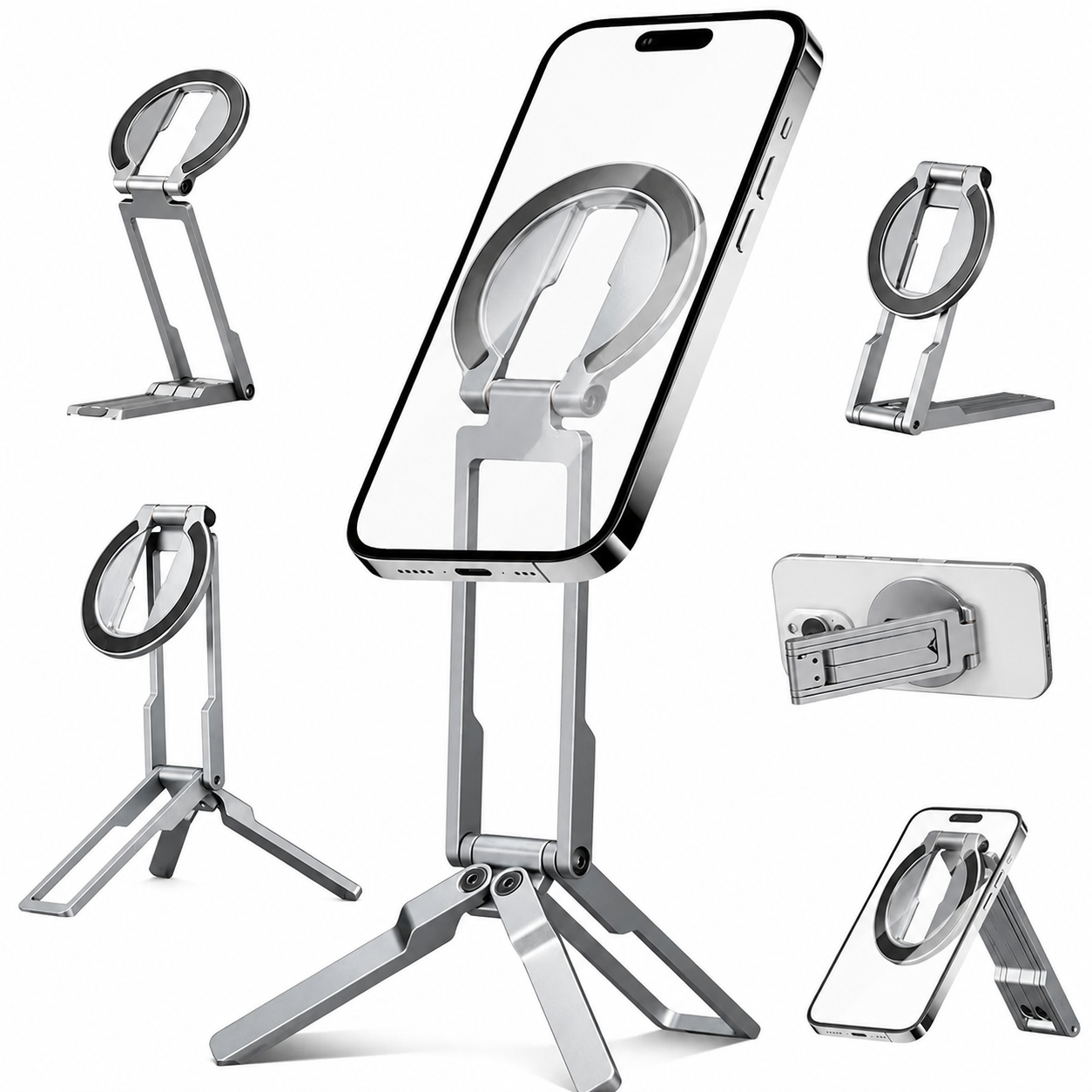Premium MagSafe Magnetic Phone Tripod Stand Ultra Slim Pocket Phone Holder N52 Magnetic Grip 360 Adjustable Stand Compatible with iPhone