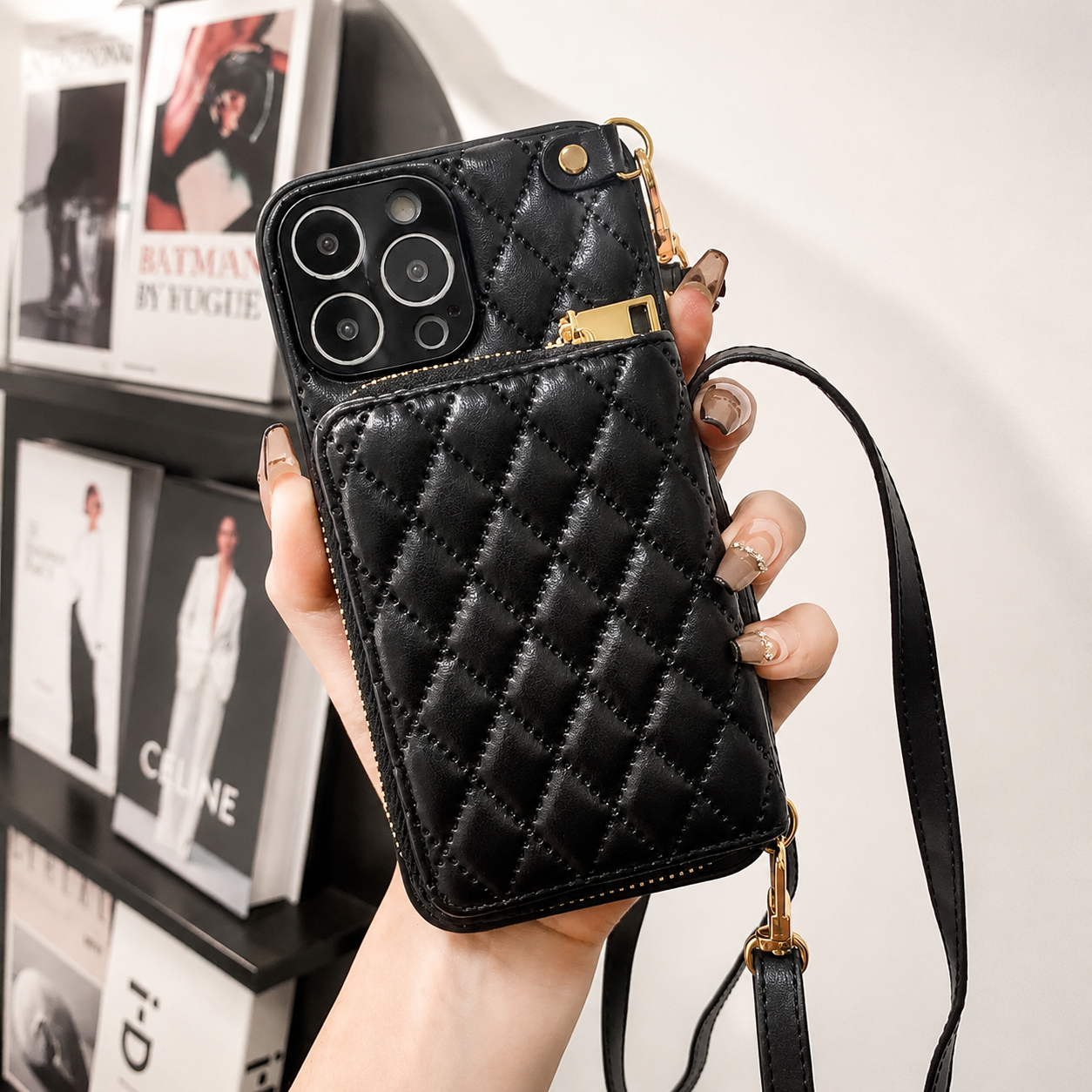 Premium MagSafe iPhone Case Wallet Crossbody PU Leather Zipper Pouch Card Holder Strap Magnetic Closure Shockproof Protective Cover