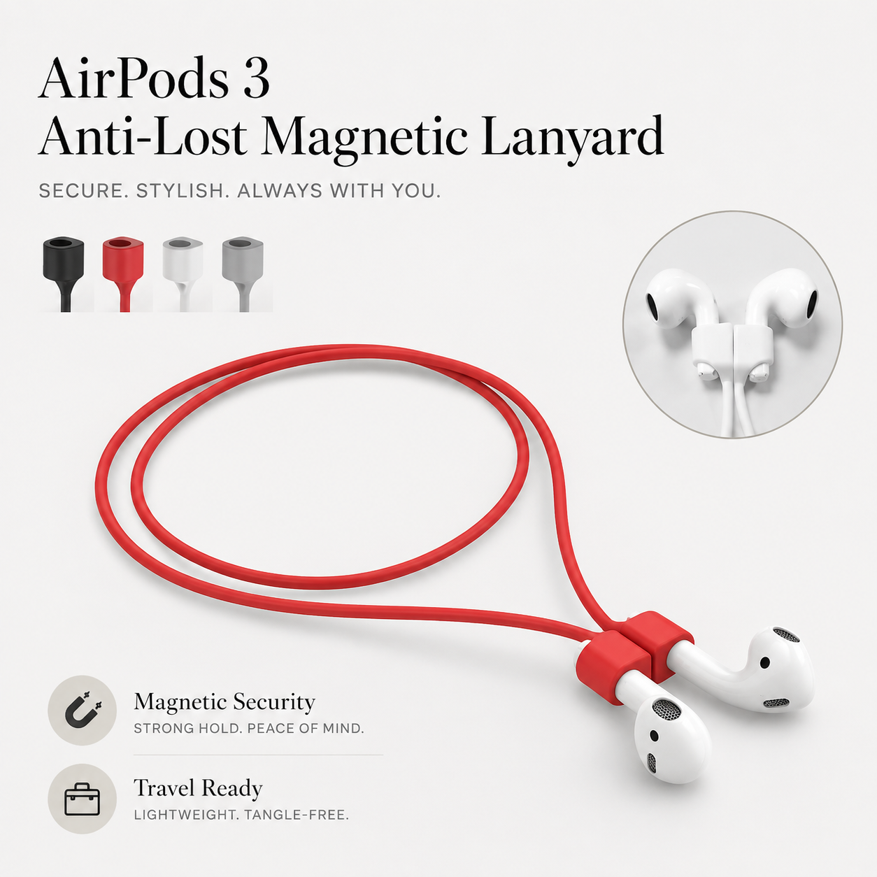 Premium Magnetic Anti-Lost AirPods Strap Silicone Neckband Cord Wireless Earbuds Holder Secure Magnetic Lanyard Lightweight Compatible with AirPods