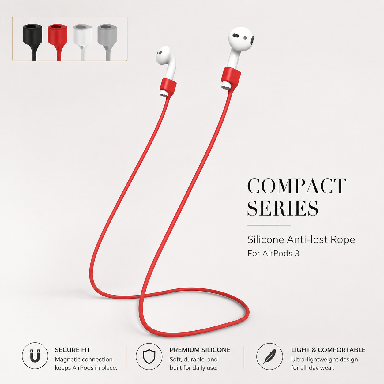Premium Magnetic Anti-Lost AirPods Strap Silicone Neckband Cord Wireless Earbuds Holder Secure Magnetic Lanyard Lightweight Compatible with AirPods