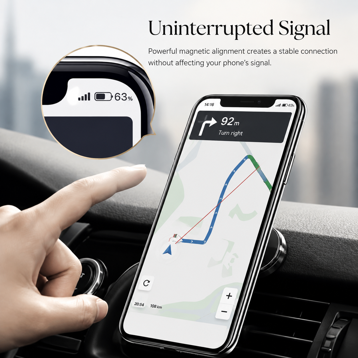 Premium Magnetic Car Phone Holder Strong Magnet Dashboard Mount Air Vent Phone Stand 360° Rotation GPS Navigation Hands-Free Compatible with iPhone