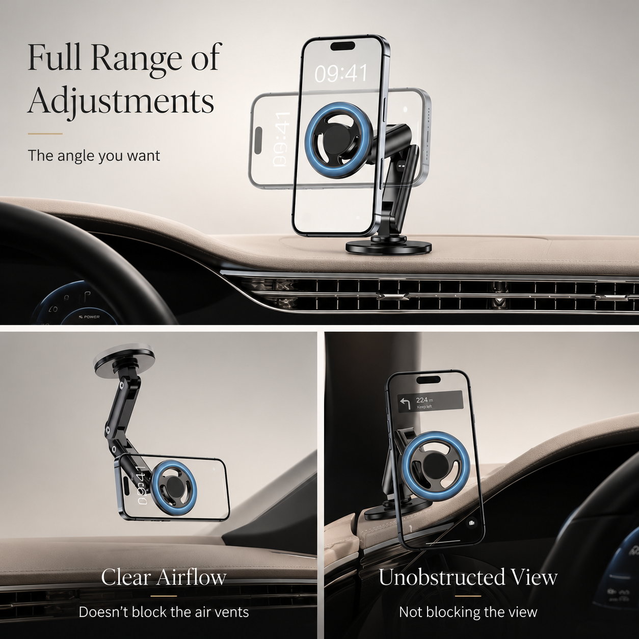 Premium Magnetic Car Wireless Charger Mount 15W Fast Charging Foldable Metal Phone Holder 360° Rotation Air Vent Stand Compatible with iPhone