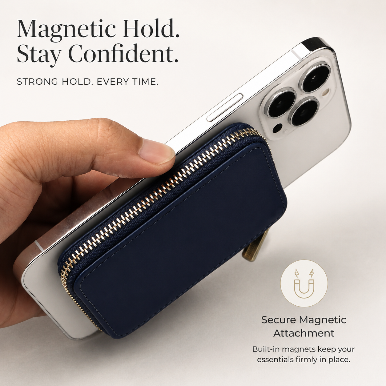 Premium Magnetic Leather Wallet MagSafe Card Holder RFID Blocking Slim Wallet Case Card Storage Lanyard Support Compatible with iPhone