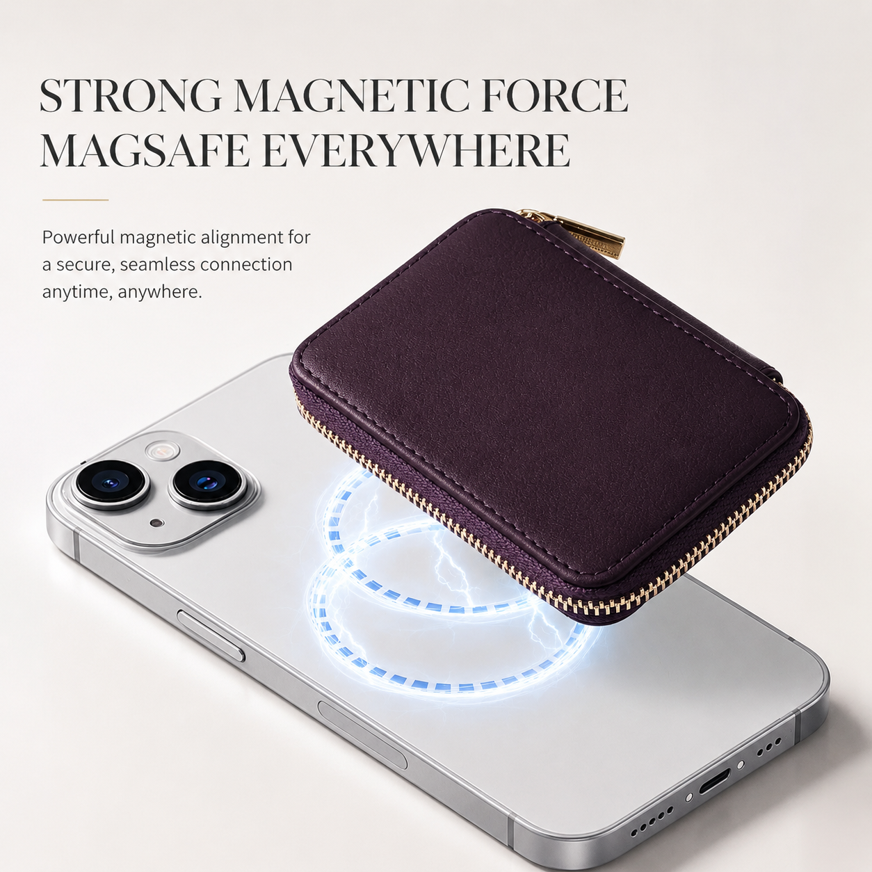 Premium Magnetic Leather Wallet MagSafe Card Holder RFID Blocking Slim Wallet Case Card Storage Lanyard Support Compatible with iPhone