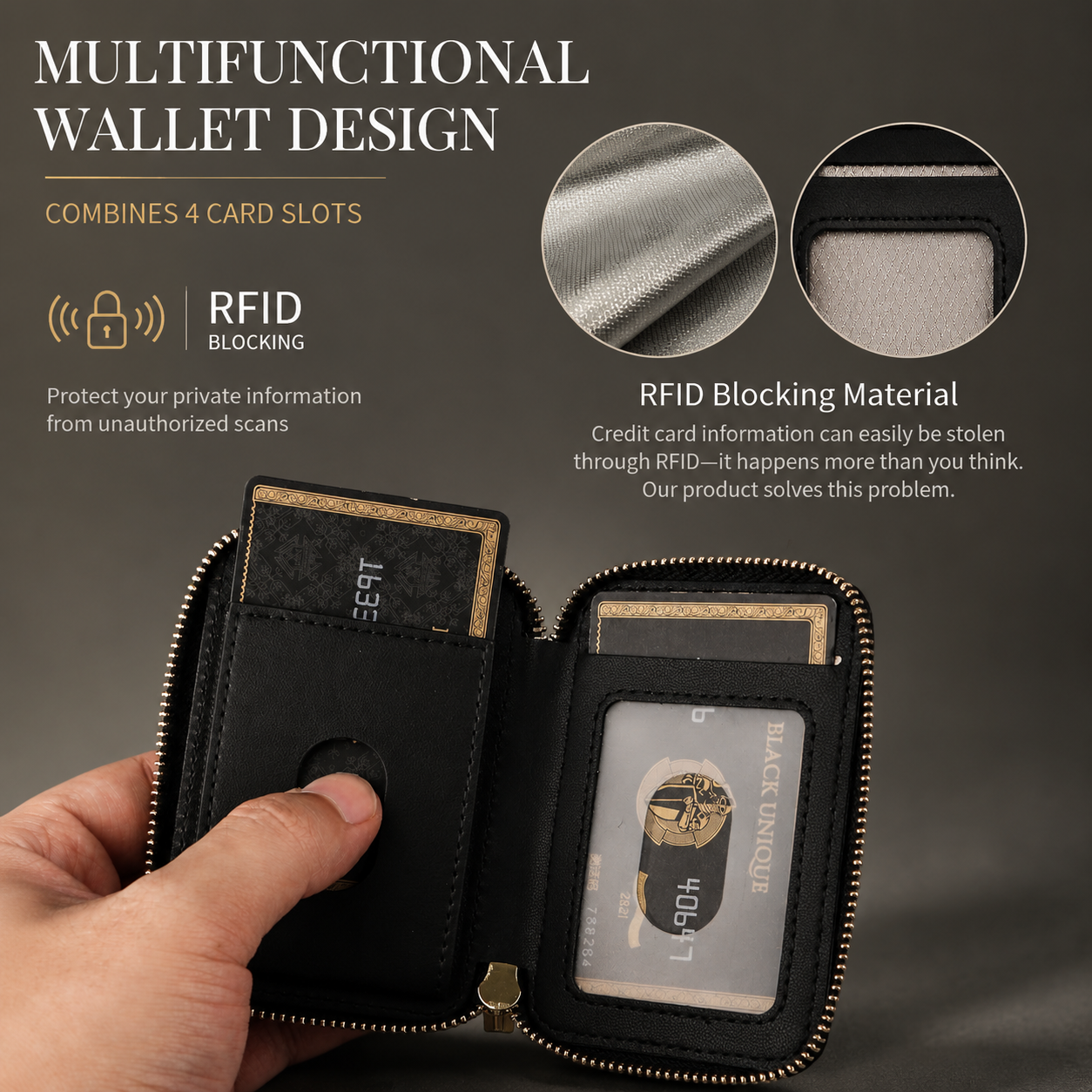 Premium Magnetic Leather Wallet MagSafe Card Holder RFID Blocking Slim Wallet Case Card Storage Lanyard Support Compatible with iPhone