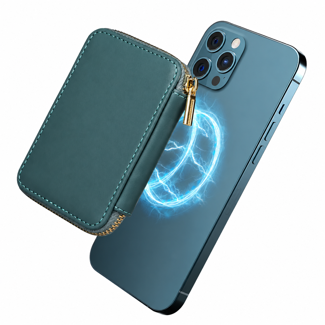 Premium Magnetic Leather Wallet MagSafe Card Holder RFID Blocking Slim Wallet Case Card Storage Lanyard Support Compatible with iPhone