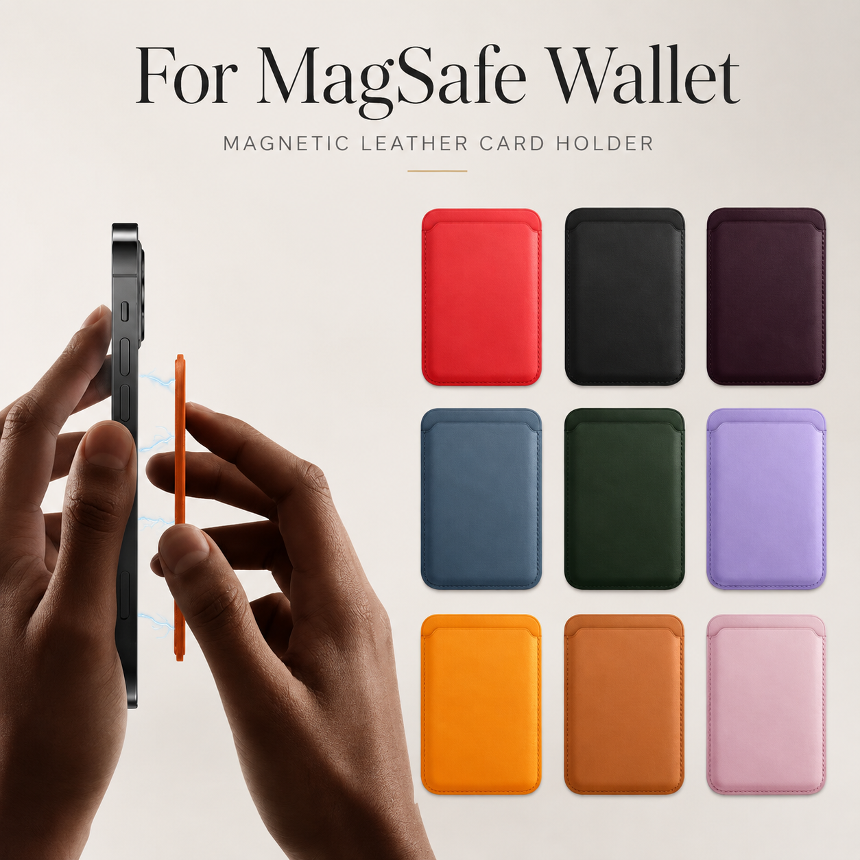 Premium Magnetic Leather Wallet for MagSafe Slim RFID Blocking Card Holder Strong Magnetic Wallet Anti-Scratch Leather Card Case Compatible with iPhone