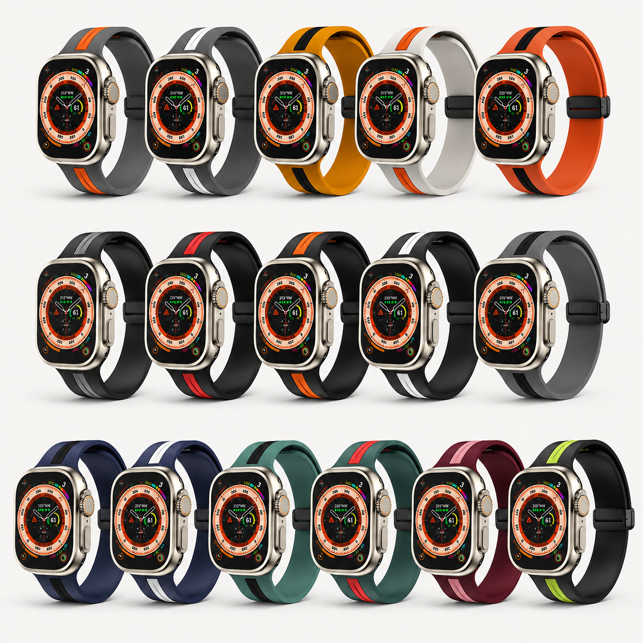 Premium Magnetic Silicone Smartwatch Strap Breathable Replacement Watch Band Snap Closure Sweat Resistant Adjustable Compatible with Apple Watch