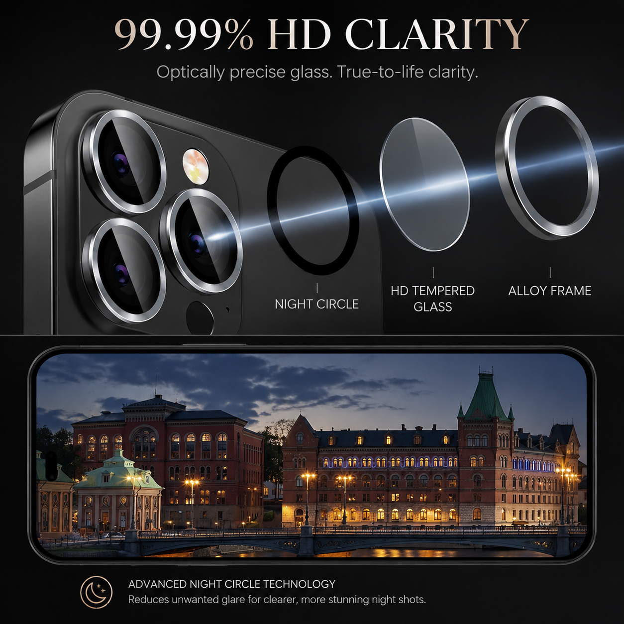 Premium Metal Camera Lens Protector Tempered Glass Camera Lens Cover Scratch Resistant Shockproof Anti-Dust Protective Ring Compatible with iPhone