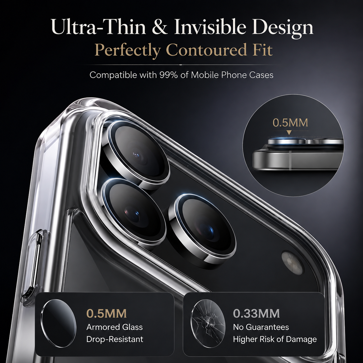 Premium Metal Camera Lens Protector Tempered Glass Camera Lens Cover Scratch Resistant Shockproof Anti-Dust Protective Ring Compatible with iPhone