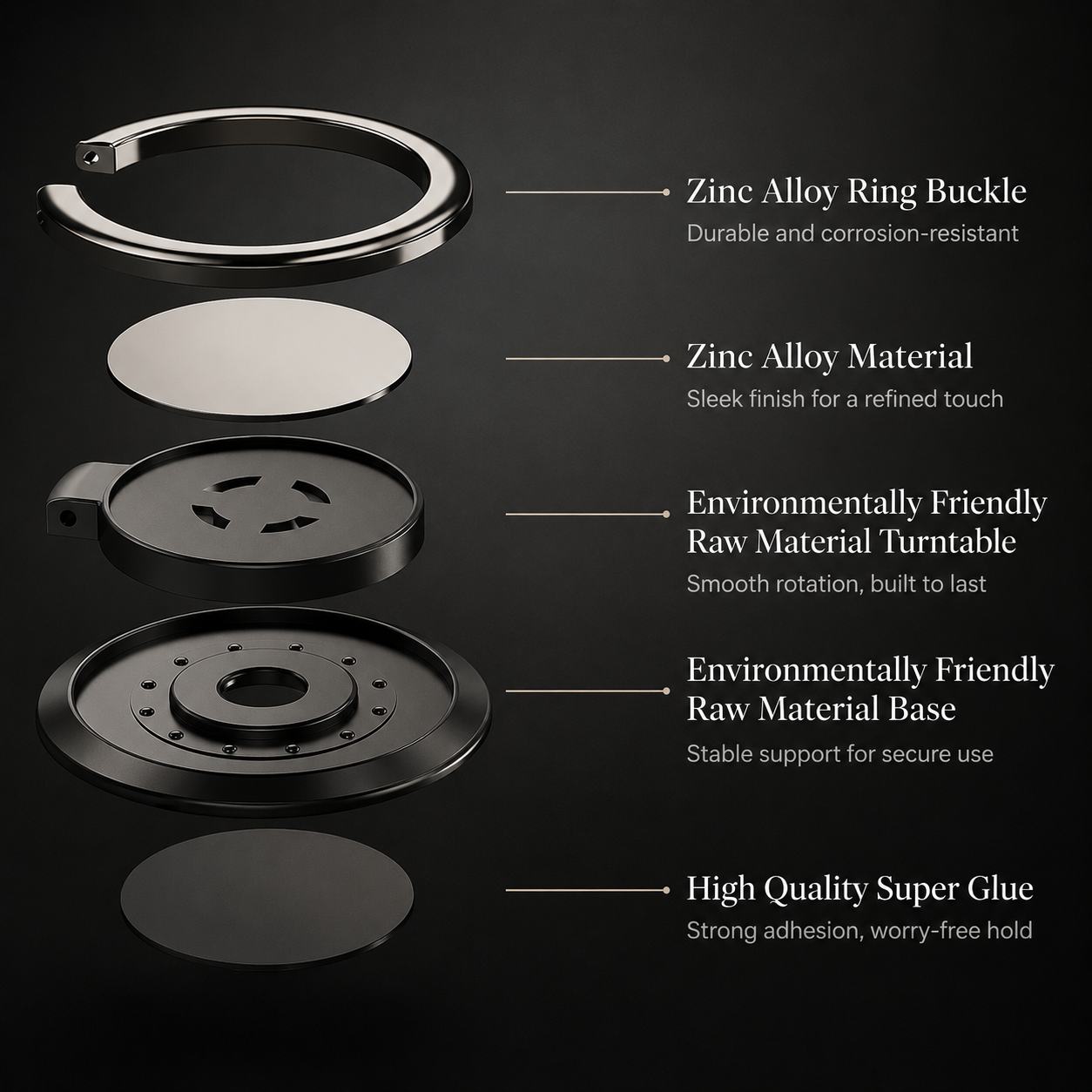 Premium Metal Finger Ring Phone Holder 180° Rotating Phone Grip Stand Universal Finger Ring Kickstand Adhesive Smartphone Holder Compatible with iPhone