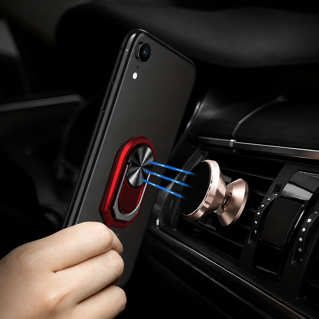Premium Metal Finger Ring Phone Holder 180° Rotating Phone Grip Stand Universal Finger Ring Kickstand Adhesive Smartphone Holder Compatible with iPhone