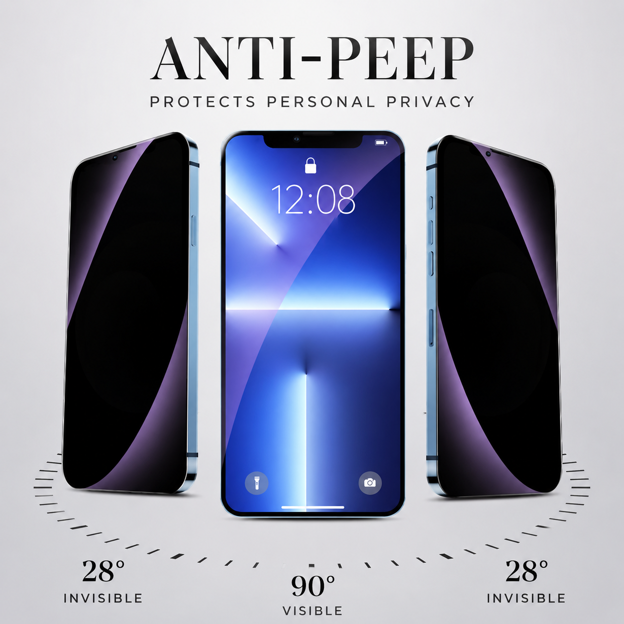 Premium Privacy Screen Protector Anti Spy Tempered Glass Anti Blue Light Full Coverage Scratch Resistant Screen Guard Compatible with iPhone