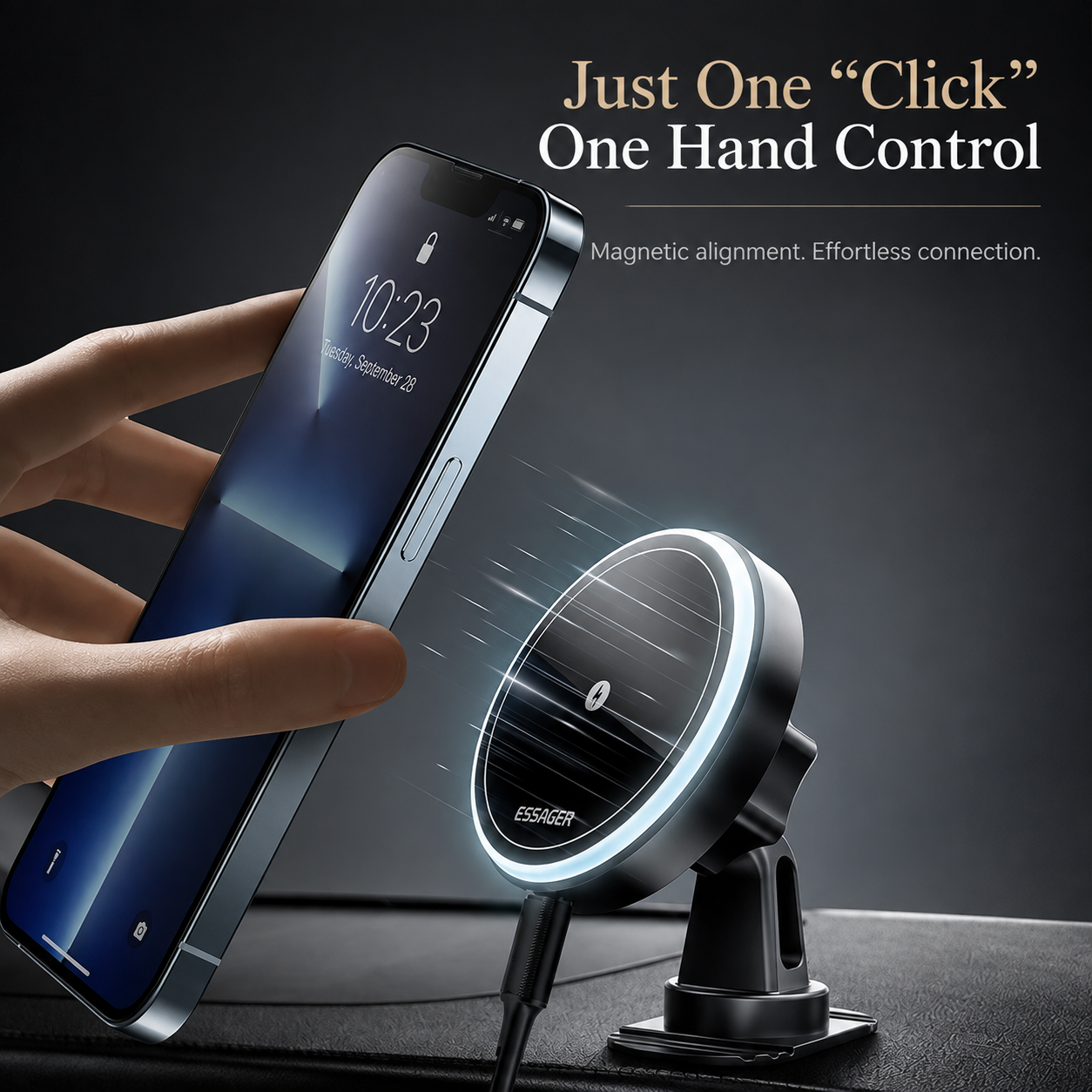 Premium RGB Magnetic Wireless Car Phone Holder 15W Qi Fast Wireless Charging Car Mount 360° Rotating Dashboard Air Vent Mount Compatible with iPhone