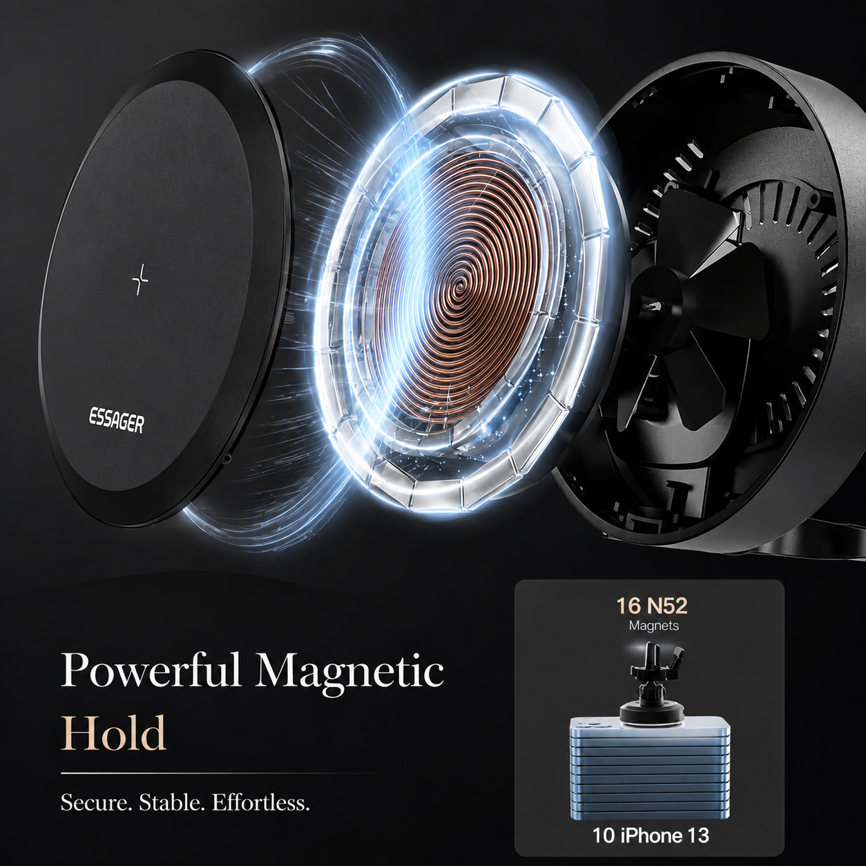 Premium RGB Magnetic Wireless Car Phone Holder 15W Qi Fast Wireless Charging Car Mount 360° Rotating Dashboard Air Vent Mount Compatible with iPhone