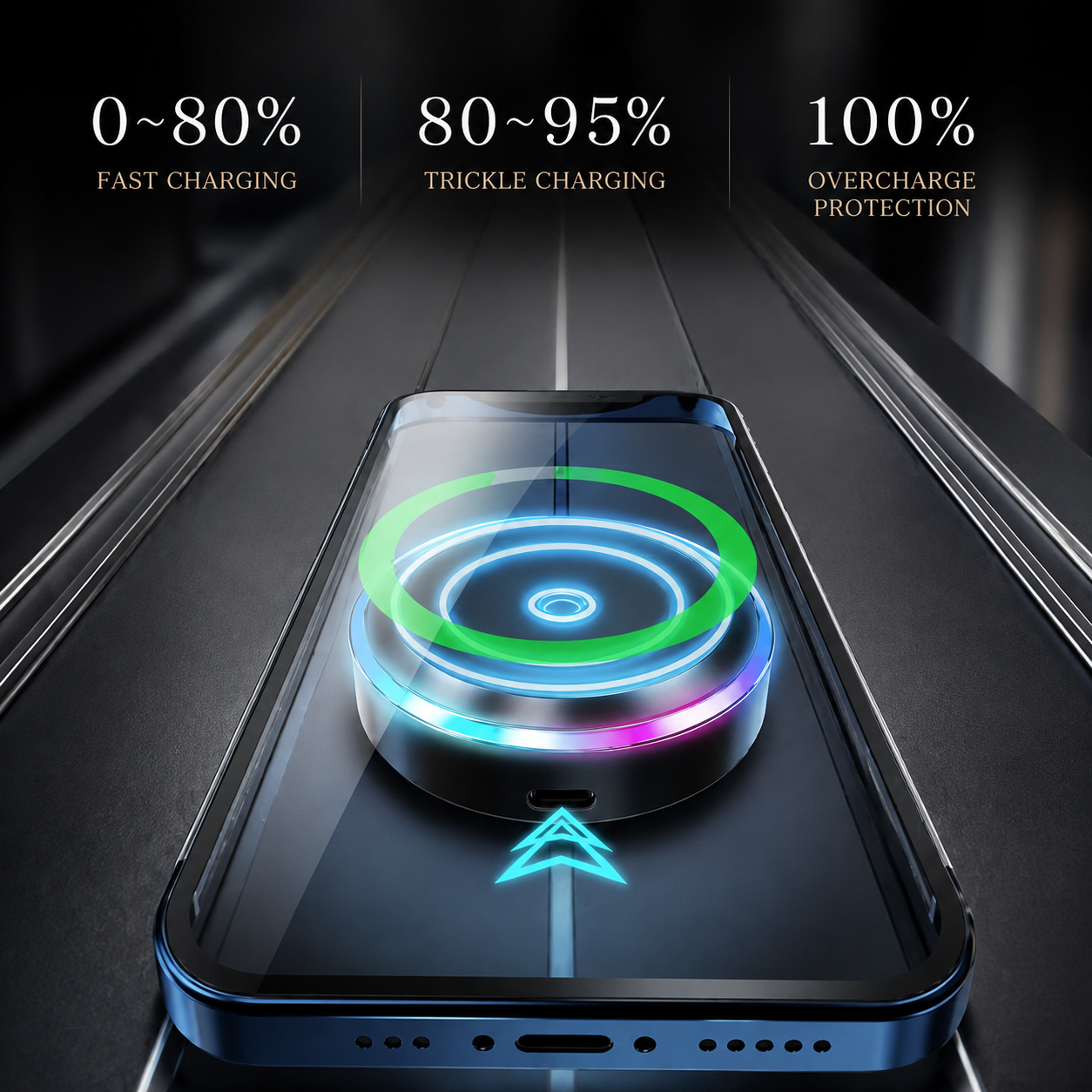Premium RGB Magnetic Wireless Car Phone Holder 15W Qi Fast Wireless Charging Car Mount 360° Rotating Dashboard Air Vent Mount Compatible with iPhone