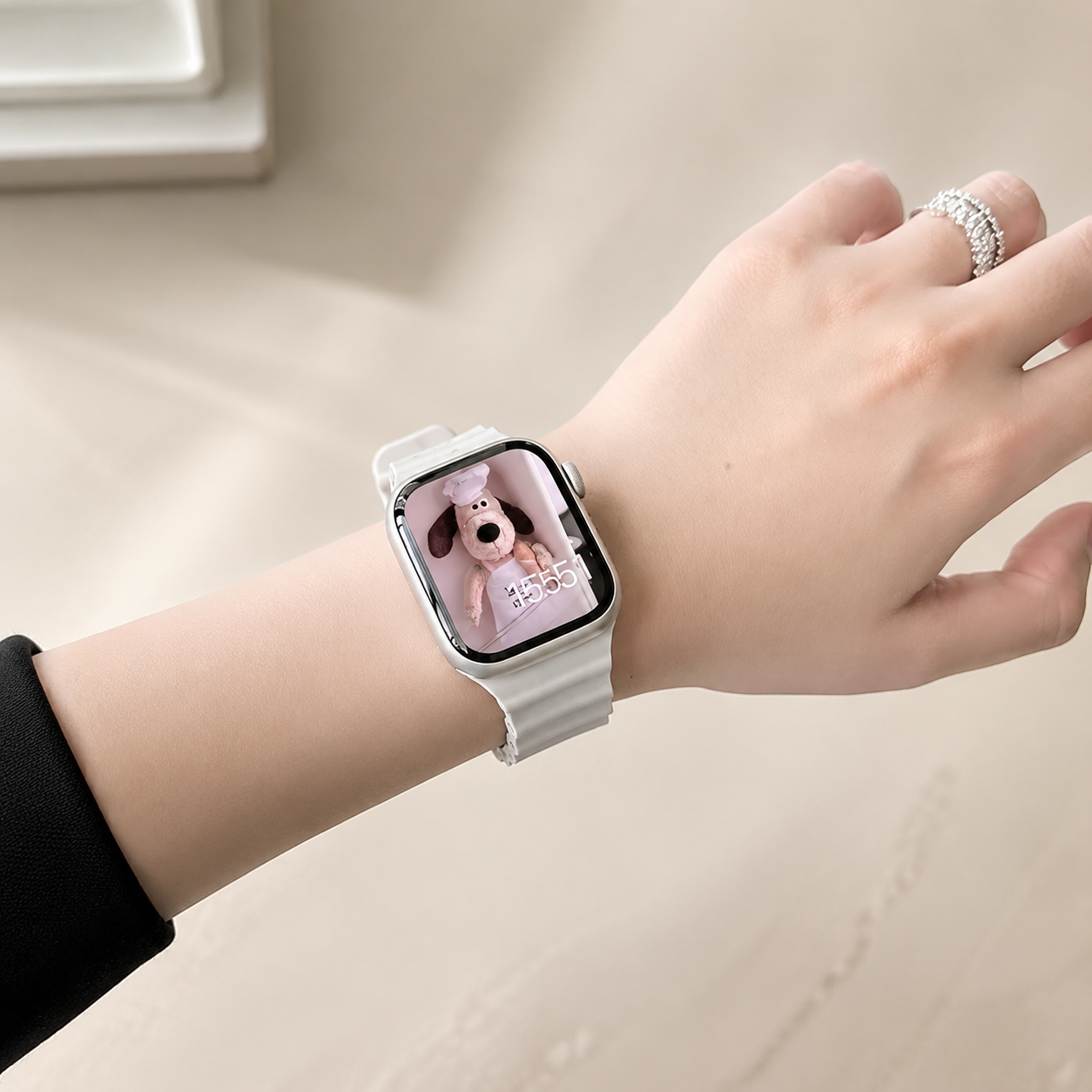 Premium Silicone Sport Watch Band Soft Waterproof Adjustable Replacement Strap Breathable Lightweight Smartwatch Wristband Compatible with iPhone