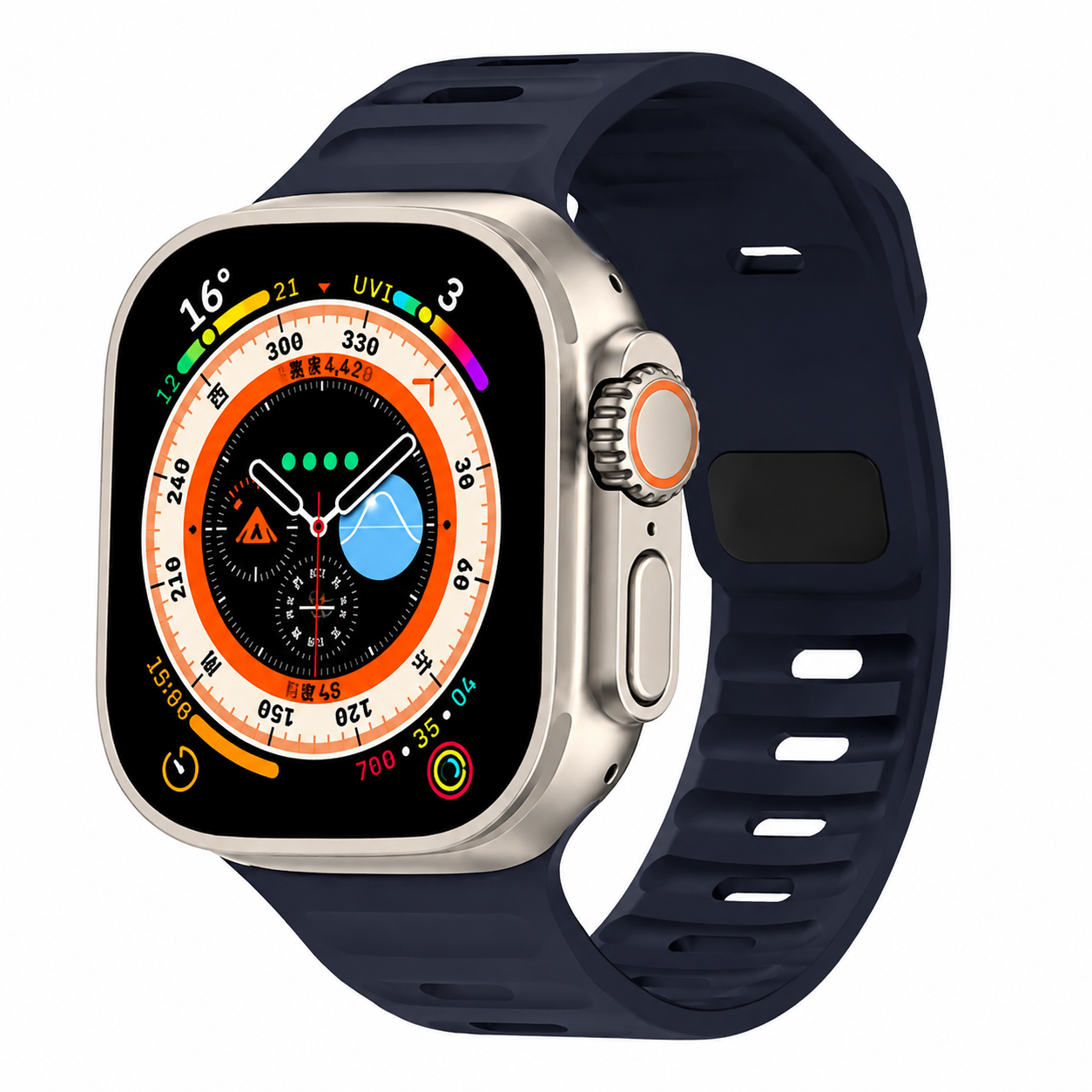 Premium Silicone Sport Watch Band Soft Waterproof Adjustable Replacement Strap Breathable Lightweight Smartwatch Wristband Compatible with iPhone