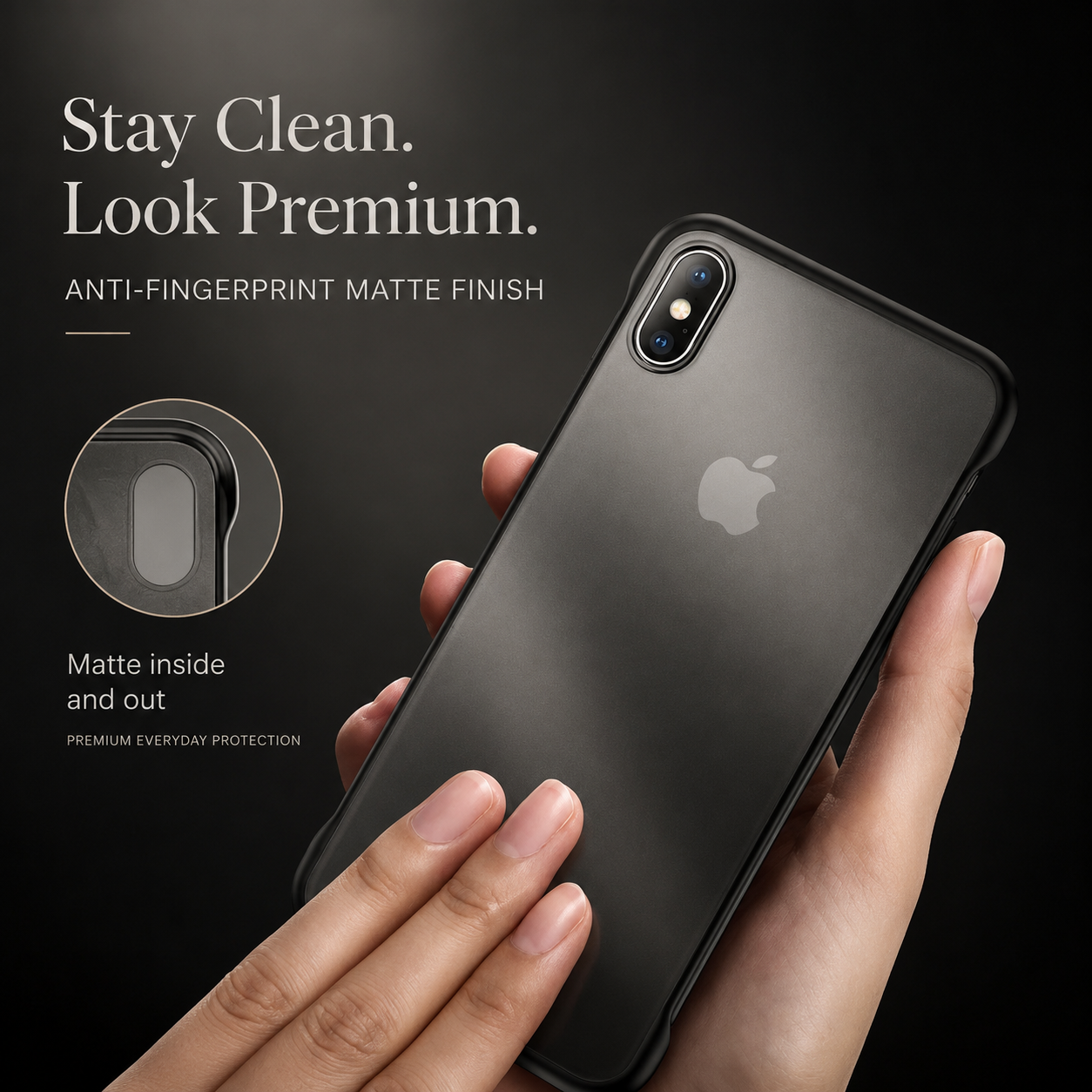 Premium Slim Frameless iPhone Case Matte PC Back Cover TPU Edge Lightweight Shockproof Scratch Resistant Minimal Protective Cover