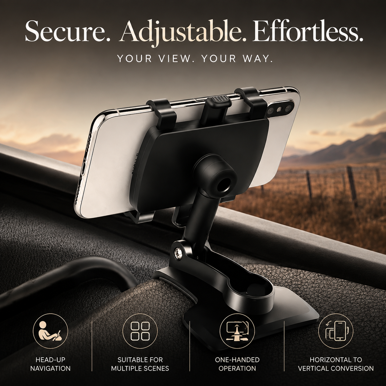 Premium Universal Car Phone Holder Mount 3-in-1 Dashboard Rearview Mirror Sun Visor Stand 360° Rotation Anti-Slip Compatible with iPhone
