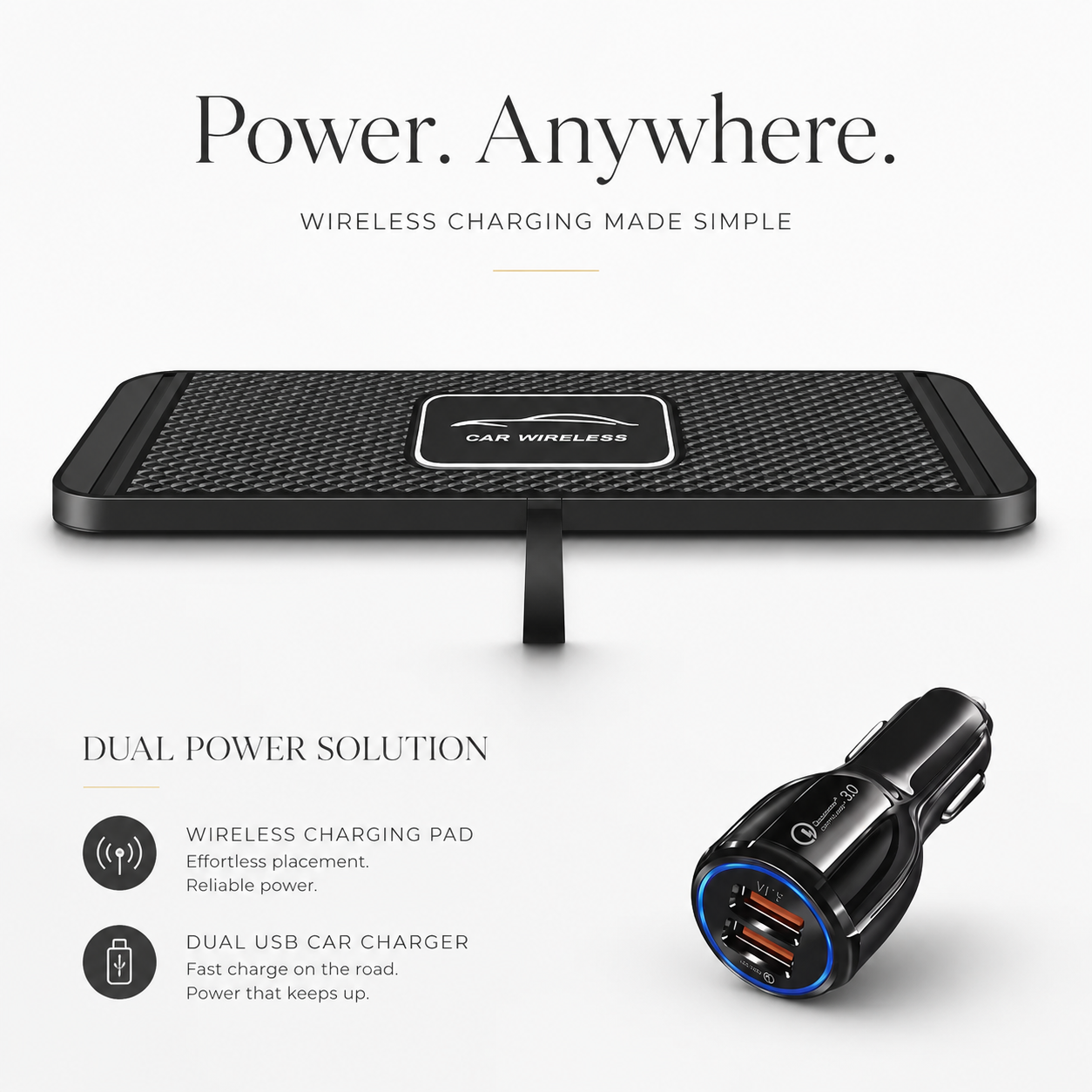 Premium Wireless Car Charger 15W Fast Wireless Charging Dashboard Phone Charging Pad Anti-Slip Silicone Cradle Dock Compatible with iPhone