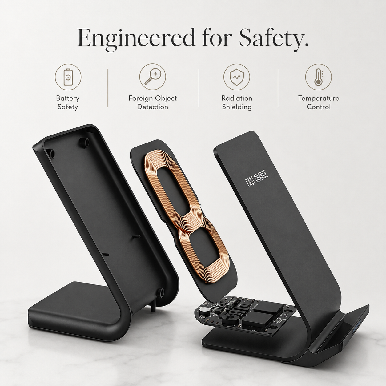 Premium Wireless Charger Stand Fast Qi Wireless Charging Dock Dual Coil USB Type C Fast Charging Anti Slip Safe Charging Vertical Horizontal Compatible with iPhone