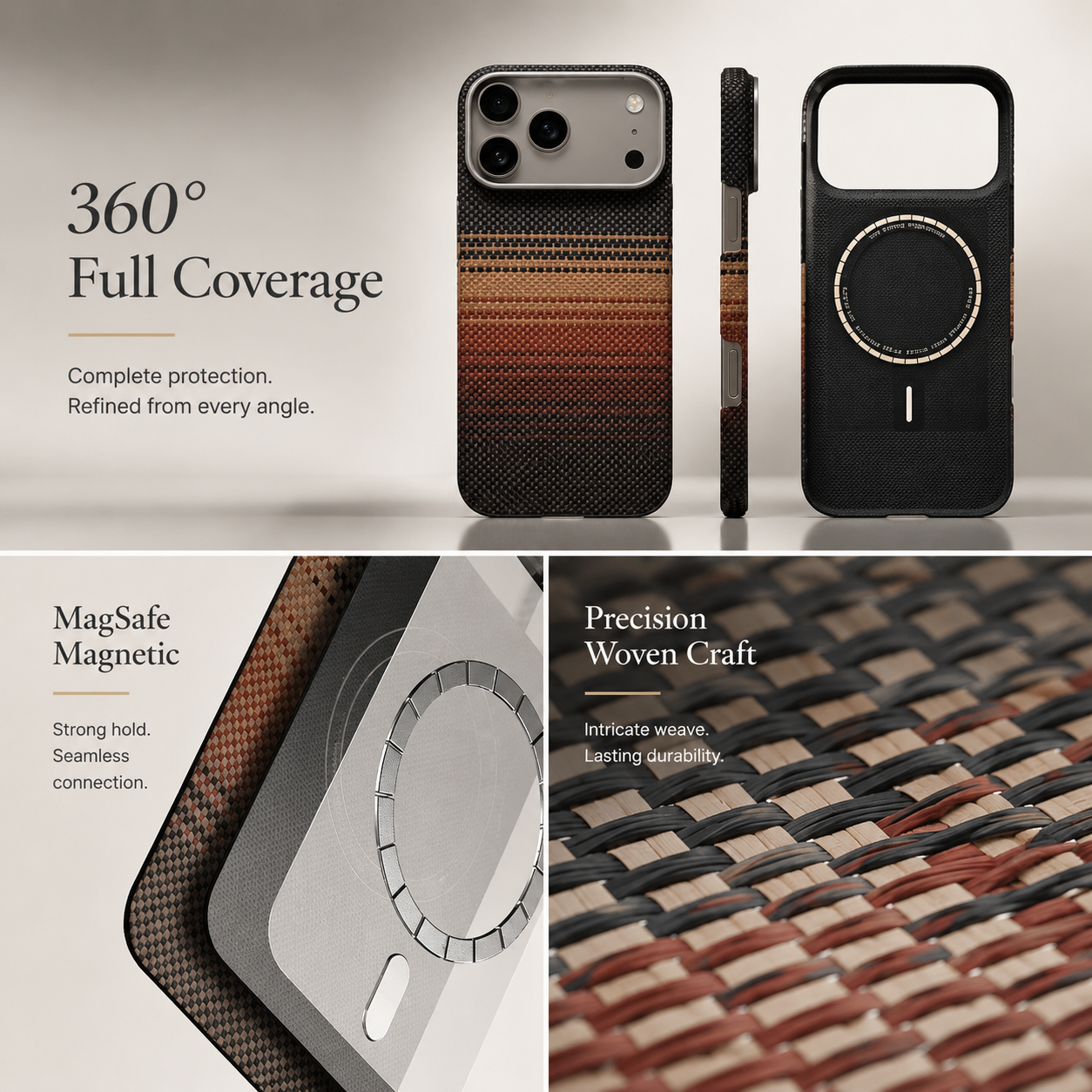 Premium iPhone Case 100% Aramid Carbon Fiber MagSafe Compatible Cover Ultra Thin Protective Case Matte Anti Scratch Raised Camera Screen Full Coverage