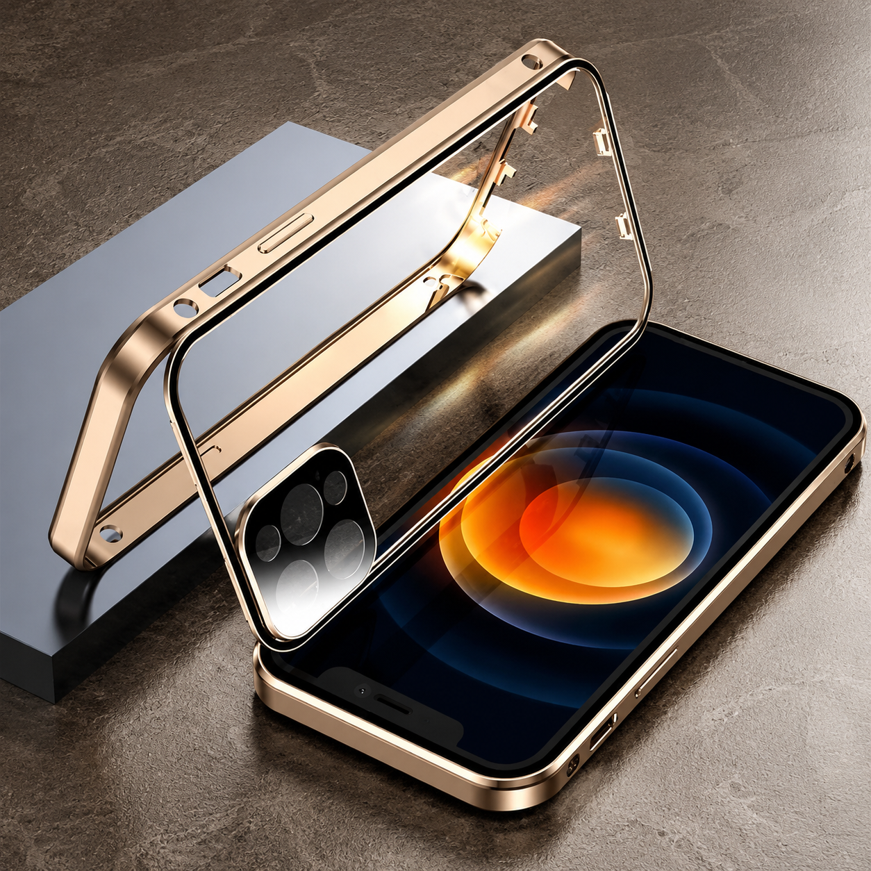 Premium iPhone Case 360° Full Body Magnetic Cover Metal Frame Double Glass Snap Lock Shockproof Protective Case MagSafe Compatible Design