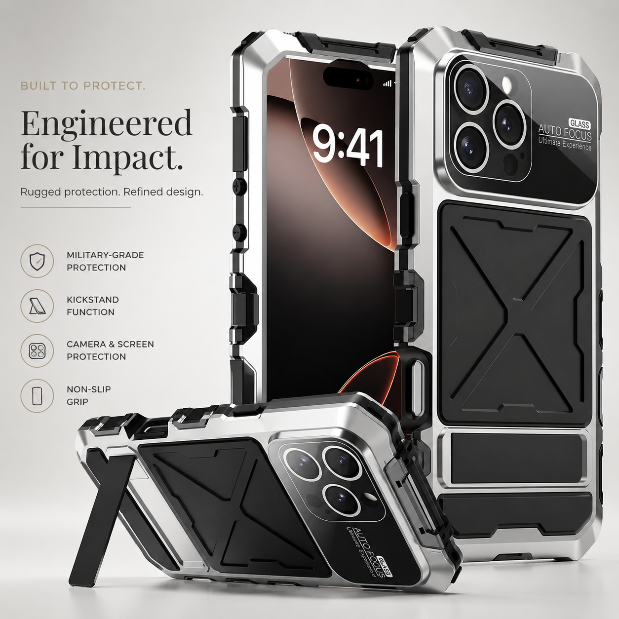 Premium iPhone Case 360° Metal Lock Glass Cover MagSafe Compatible Magnetic Full Body Protection Shockproof Double Tempered Glass Frame Design